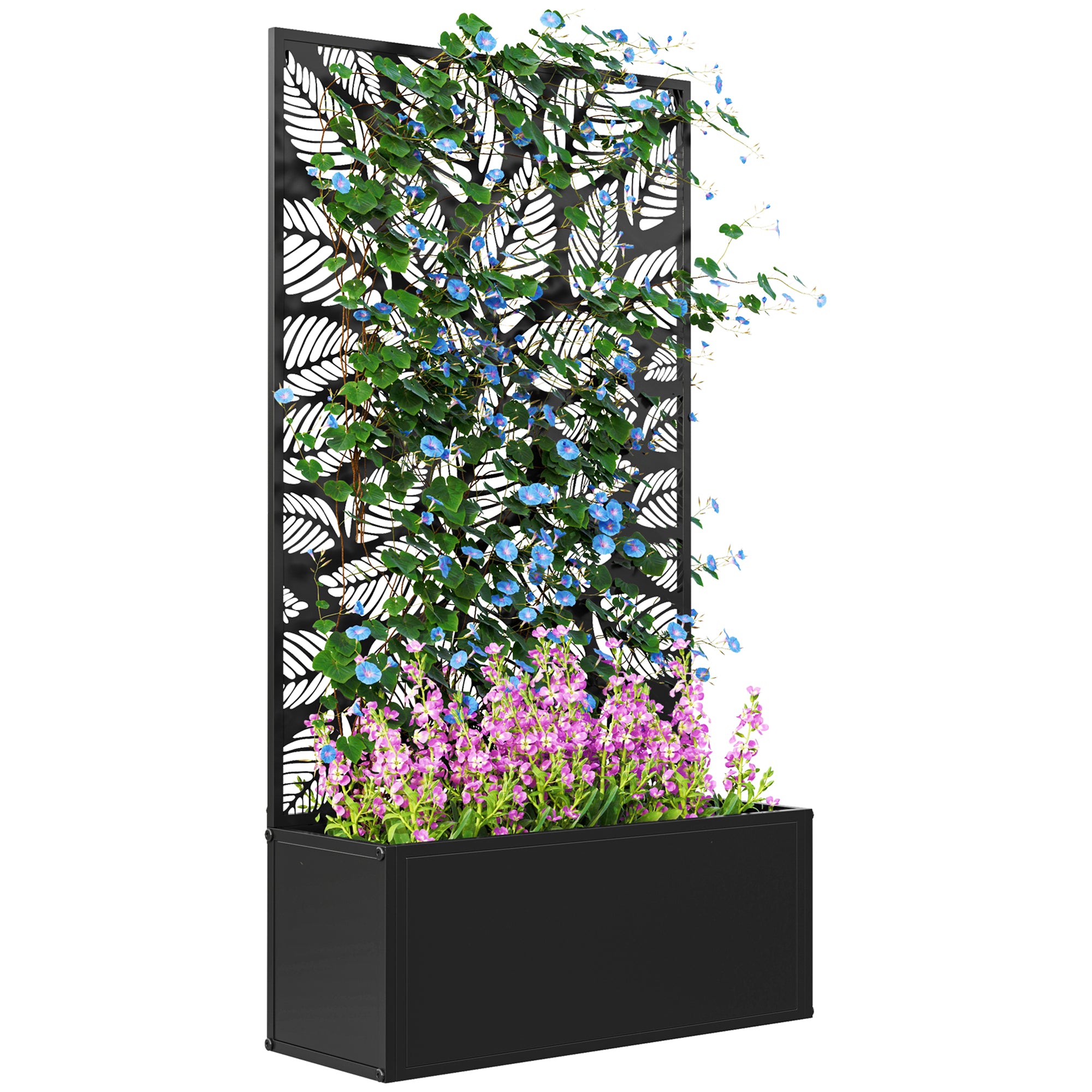 Outsunny Outdoor Metal Planter, with Back Trellis - Black - North Peak Garden Furniture