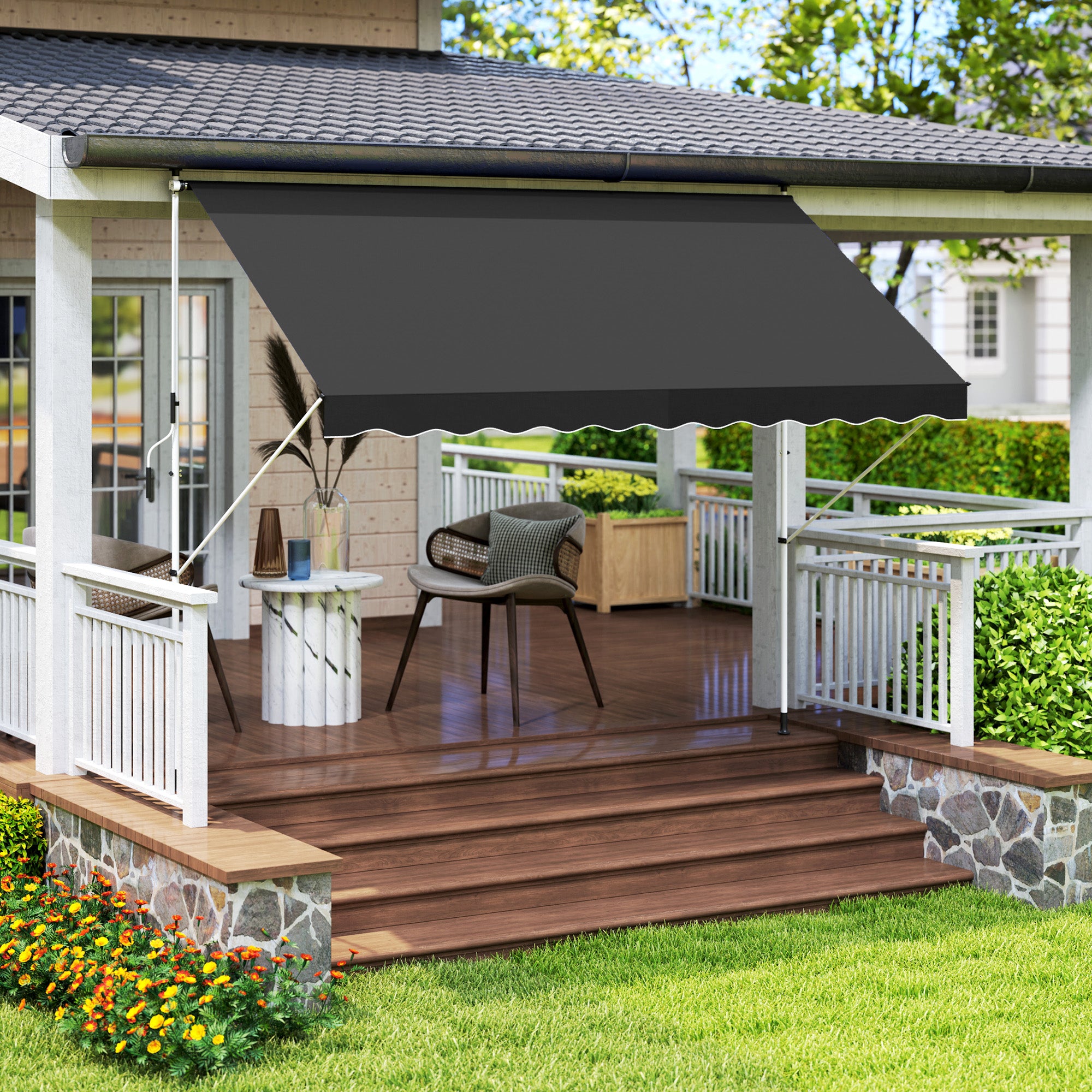 Outsunny 3x1.5m Adjustable Outdoor Aluminium Frame Awning Black - North Peak Garden Furniture