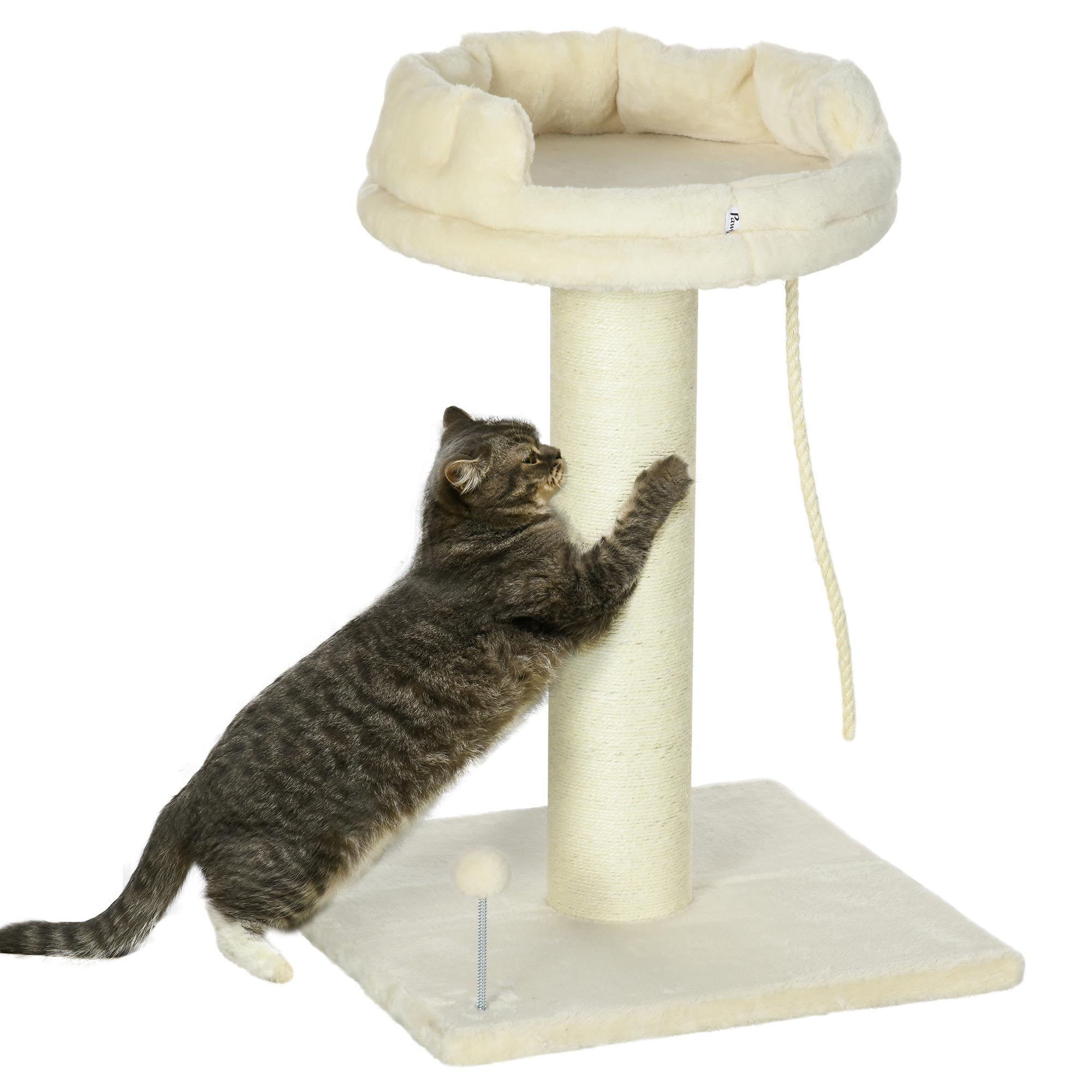 PawHut Cat Tree, with Sisal Wrapped Scratching Post - Cream - North Peak Garden Furniture