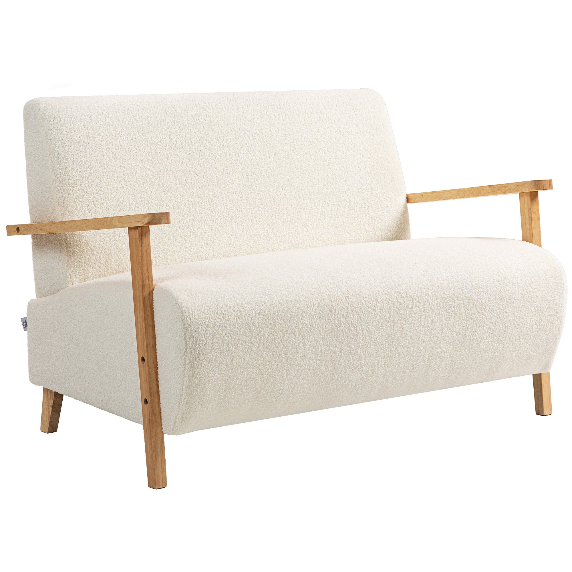HOMCOM Small Sherpa Fabric 2 Seater Sofa Settee - Cream White - North Peak Garden Furniture