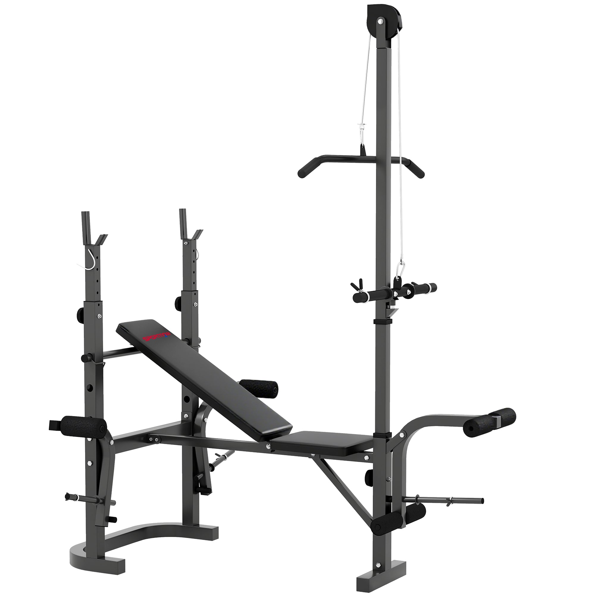 SPORTNOW Adjustable Weight Bench with Bench Press Rack, Preacher Curl Bench, Leg Extension and Lat Pull Down Machine, Incline or Flat Workout Bench for Home Gym Strength Training Weight Lifting