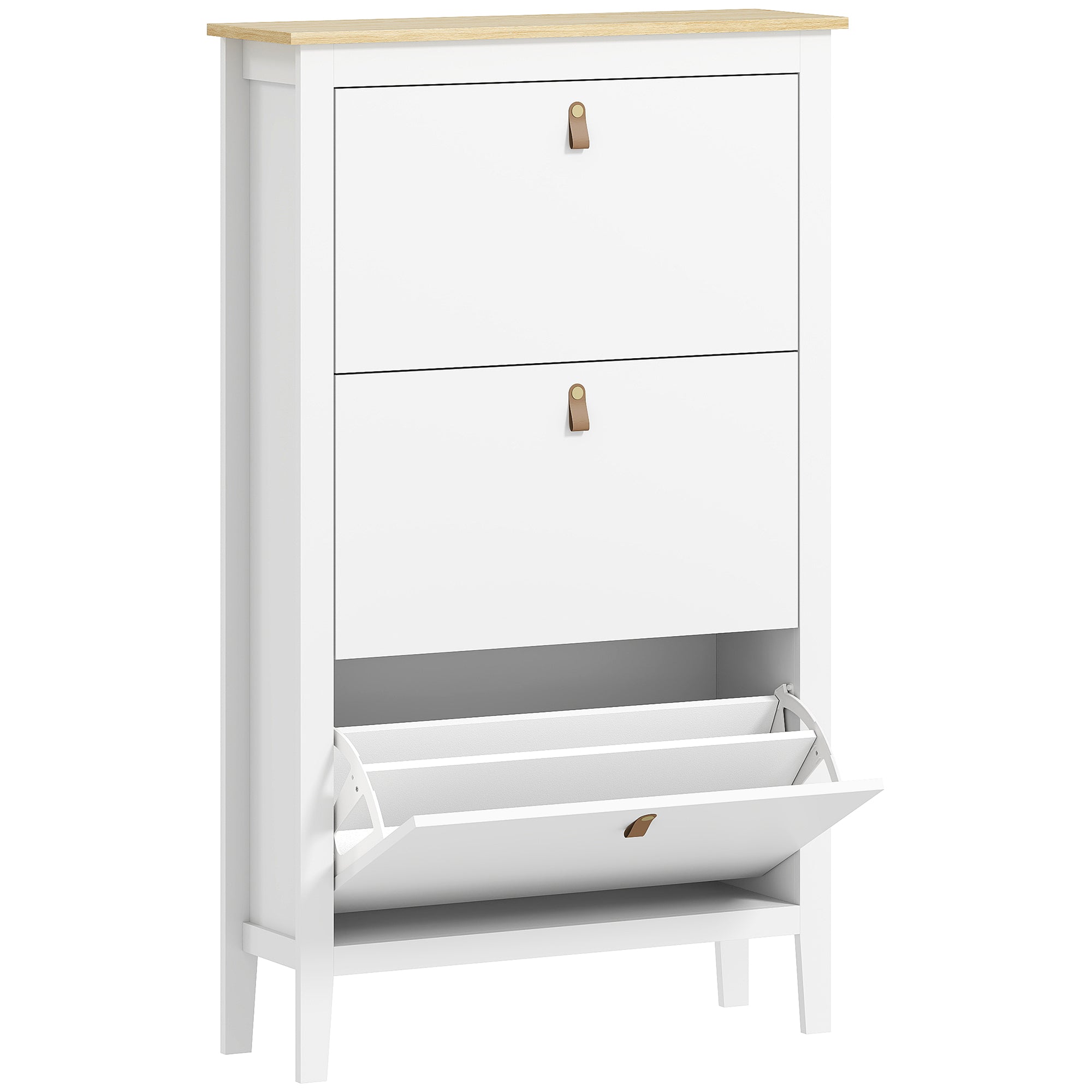 HOMCOM Modern Three-Drawer Shoe Cabinet - White - North Peak Garden Furniture