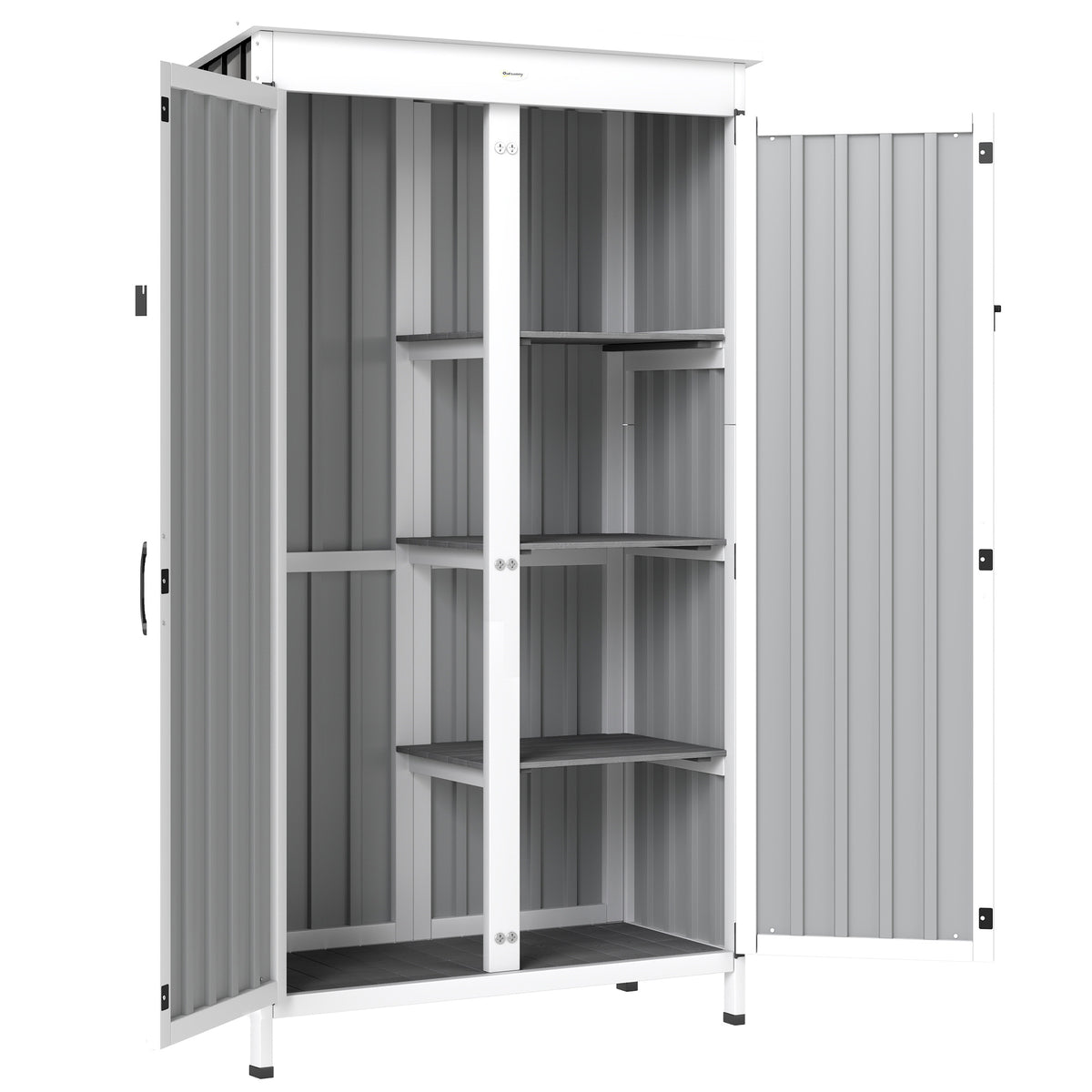 Outsunny Outdoor Storage Cabinet with Removable Shelves, Garden Tool Shed with Asphalt Roof, White and Black
