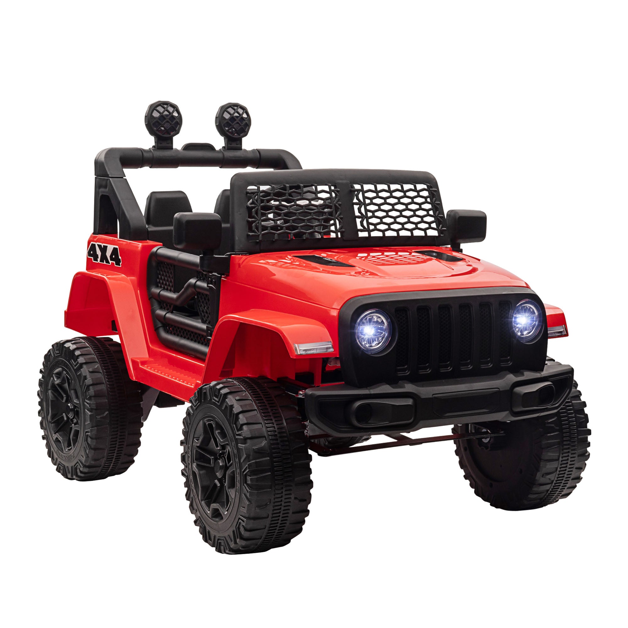 HOMCOM Kids Electric Ride On Car 12V Off Road Toy with Parental Remote Control 2 Motors Horn Lights Suspension Wheels for 3-6 Years Old Red - North Peak Garden Furniture