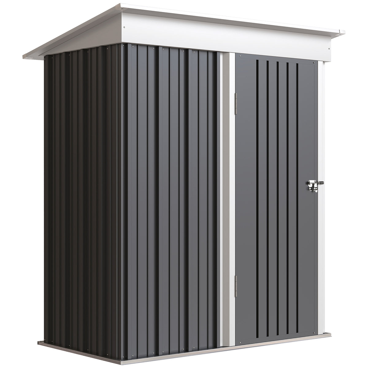 Outsunny Metal Garden Shed, Outdoor Lean-to Shed for Tool Motor Bike, with Adjustable Shelf, Lock, Gloves, 5'x3'x6', Dark Grey