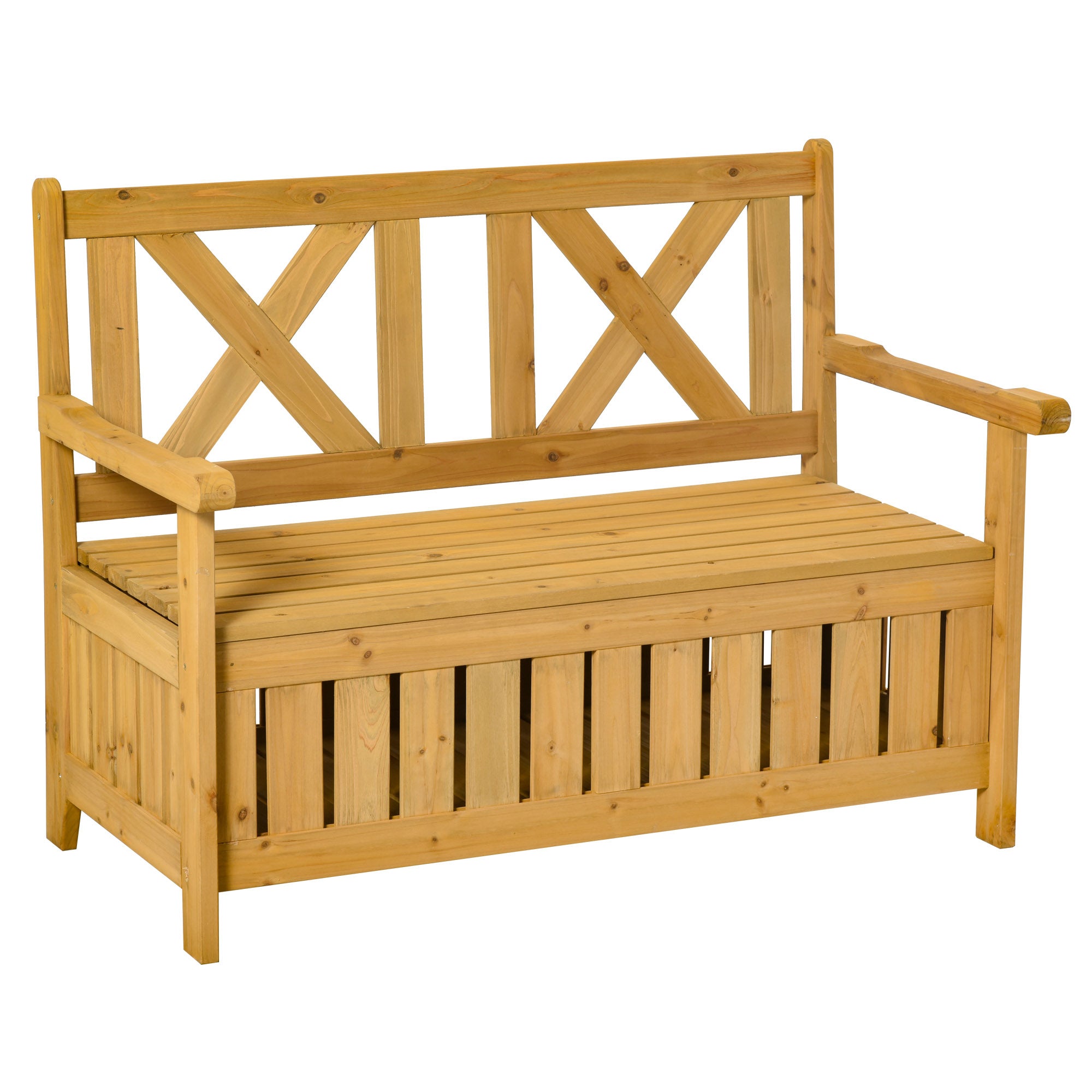 Outsunny 2-Seater Garden Storage Bench for Patio Wood Porch Decor Outdoor Seating - North Peak Garden Furniture