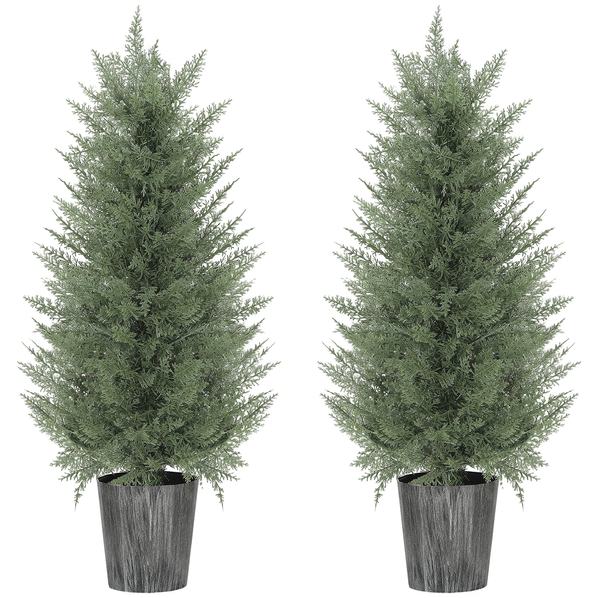 HOMCOM 90cm Artificial Cypress Trees Set of 2, UV Resistant Artificial Plants with Decorative Pot, Fake Plants for Indoor Outdoor Decor, Green