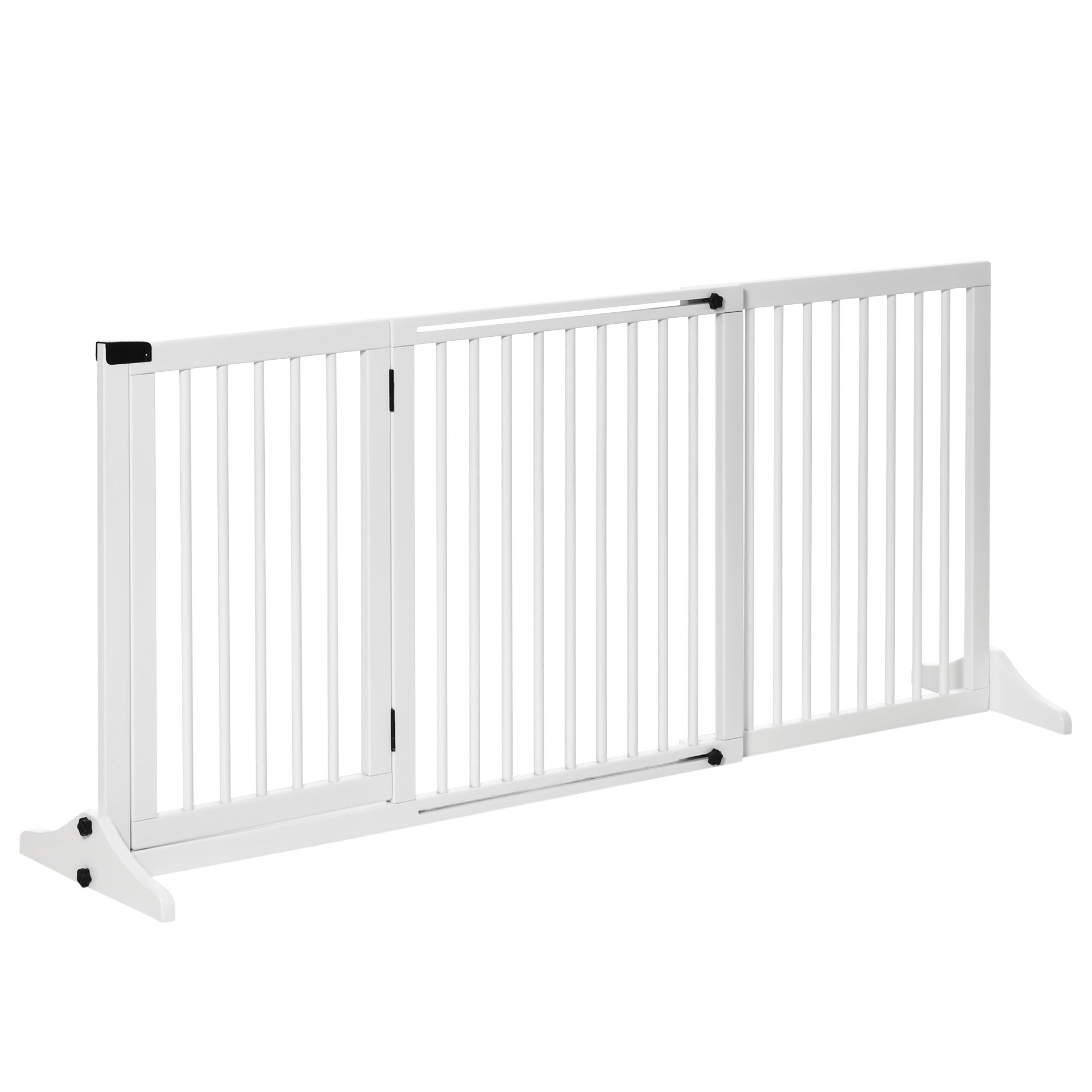 PawHut Adjustable Wooden Pet Gate Freestanding Dog Barrier Fence Doorway 3 Panels Safety Gate w/ Lockable Door White 71H x 113-166W cm - North Peak Garden Furniture