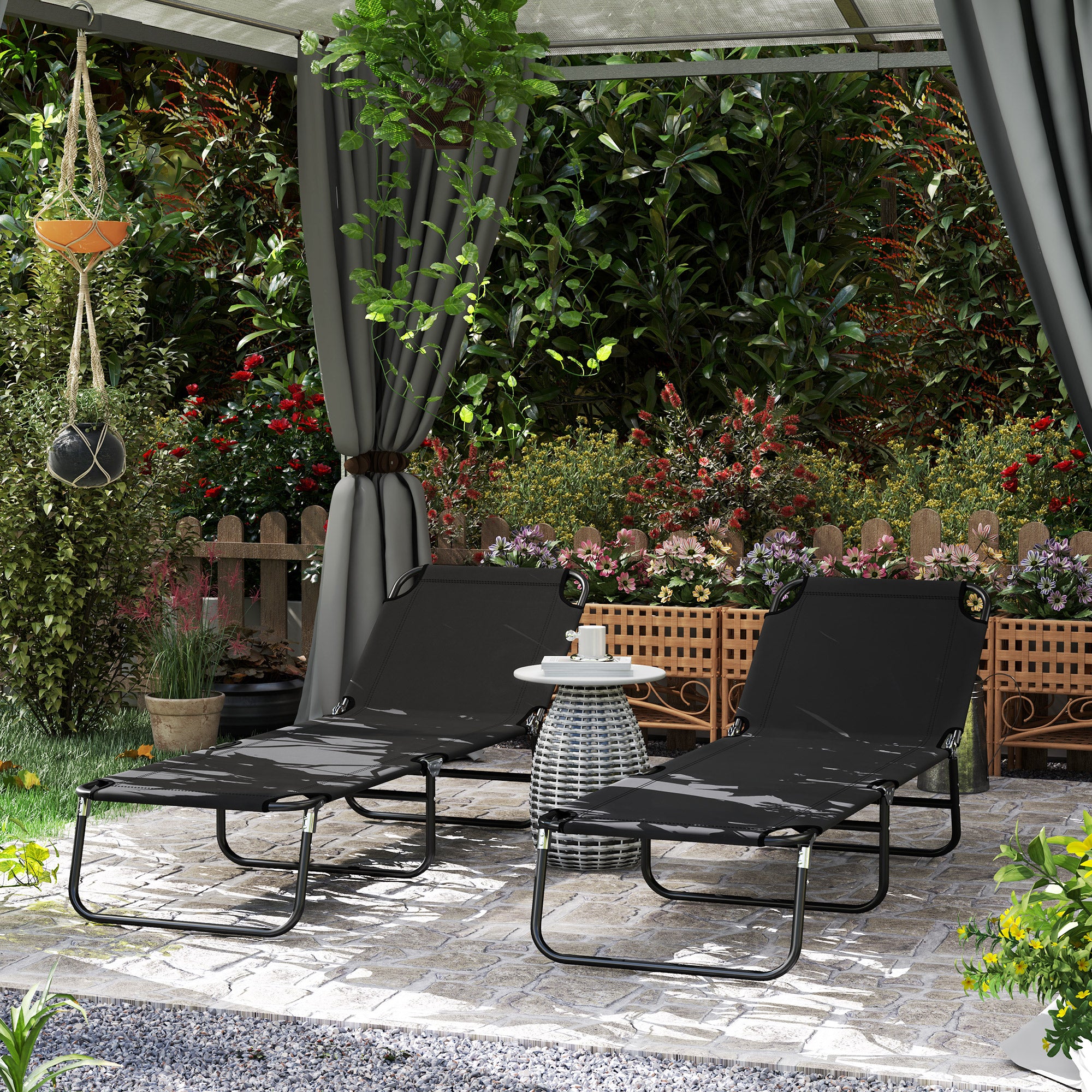 Outsunny Garden Sun Lounger, with Five-Position Back - Black