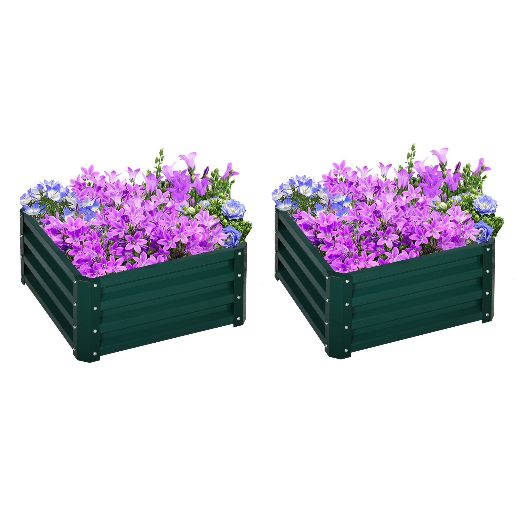 Outsunny Set of 2 Raised Garden Bed, Outdoor Elevated Galvanised Planter Box for Flowers, Herbs, 60x60x30.5cm, Green - North Peak Garden Furniture