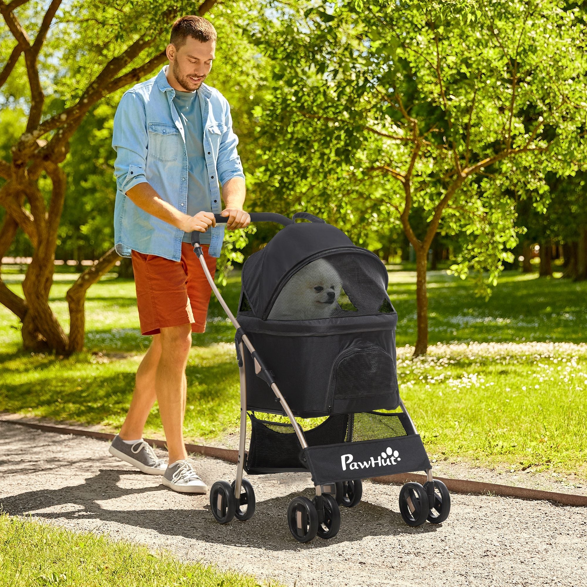 PawHut 3 In 1 Detachable Pet Stroller, for Extra Small and Small Dogs - Black - North Peak Garden Furniture