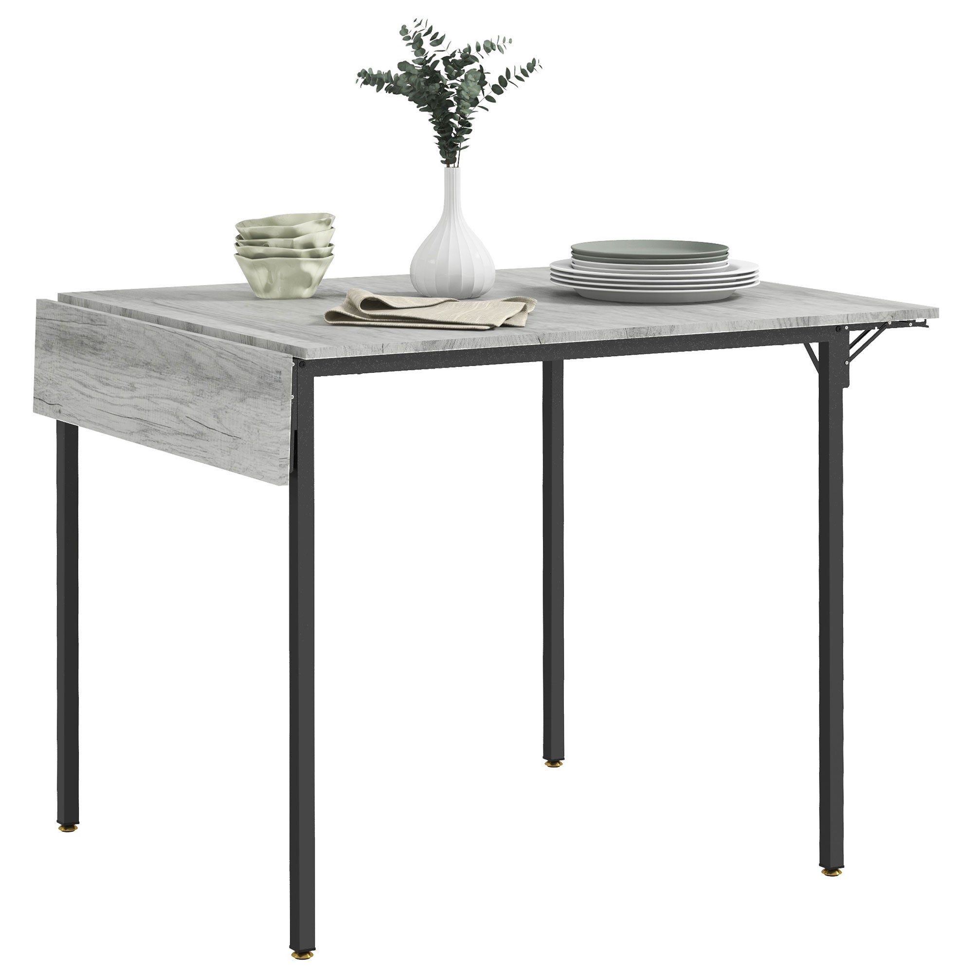 HOMCOM Four-Person Drop Leaf Dining Table - Grey - North Peak Garden Furniture