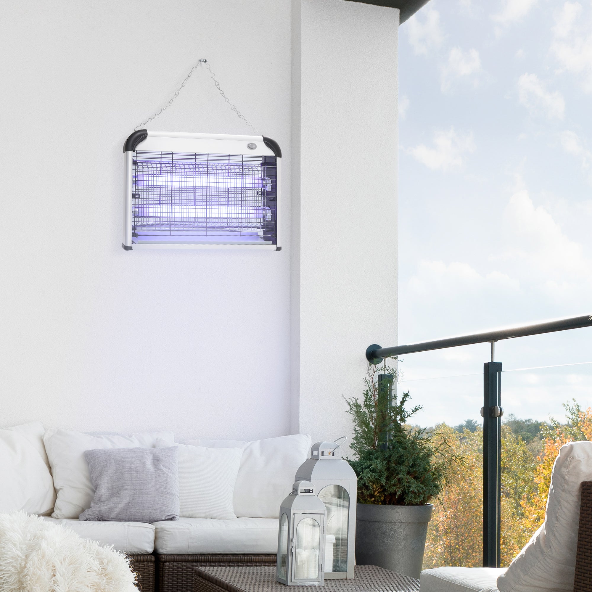 Outsunny Free Standing Wall Hanging 20W Electric Fly Mosquito Killer Electric Fly Zapper, Bug Zapper, Insect Killer, Silver - North Peak Garden Furniture