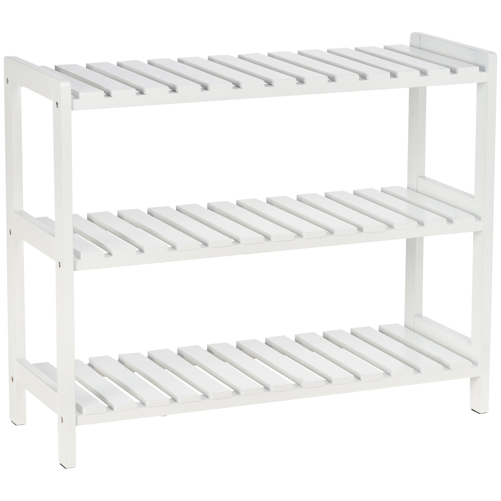 HOMCOM 3-Tier Shoe Rack Wood Frame Slatted Shelves Spacious Open Hygienic Storage Home Hallway Furniture Family Guests 70L x 26W x 57.5H cm - White - North Peak Garden Furniture