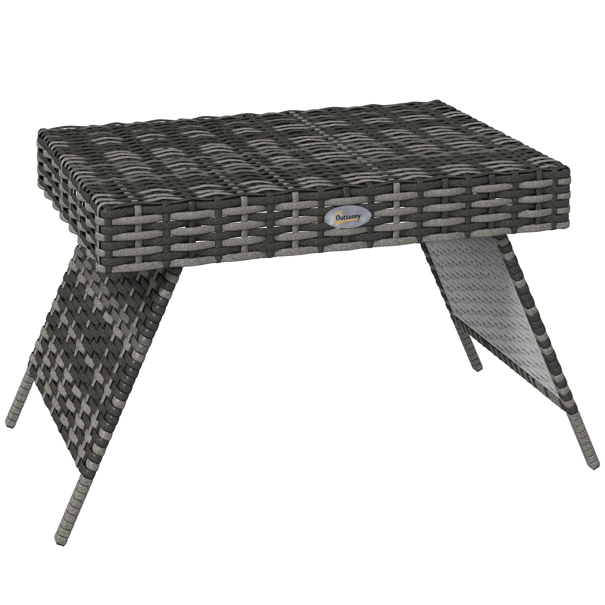 Outsunny Foldable Outdoor Coffee Table, Metal Frame Rattan Side Table, Coffee Table Side Table for Lawn, Garden, Mixed Grey - North Peak Garden Furniture