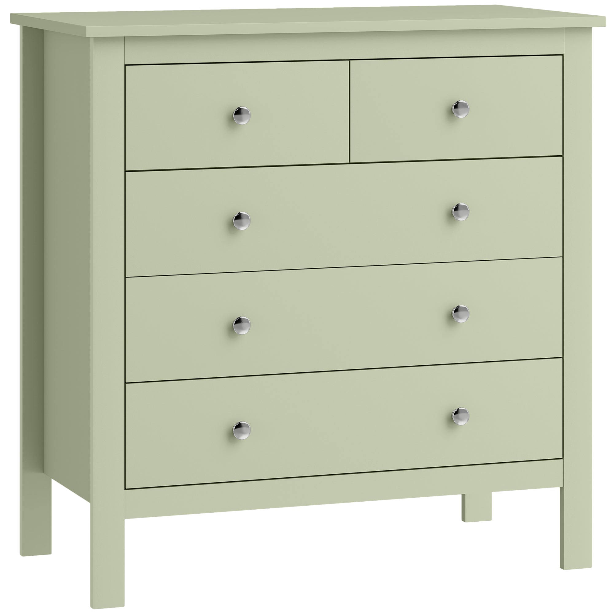 HOMCOM 5 Drawer Chest of Drawers, Modern Dresser for Bedroom, Bedside Storage Cabinet, Wide Storage Unit with Glide Runners for Living Room, Hallway, Closet, 79 x 39.5 x 80.5 cm, Sage Green