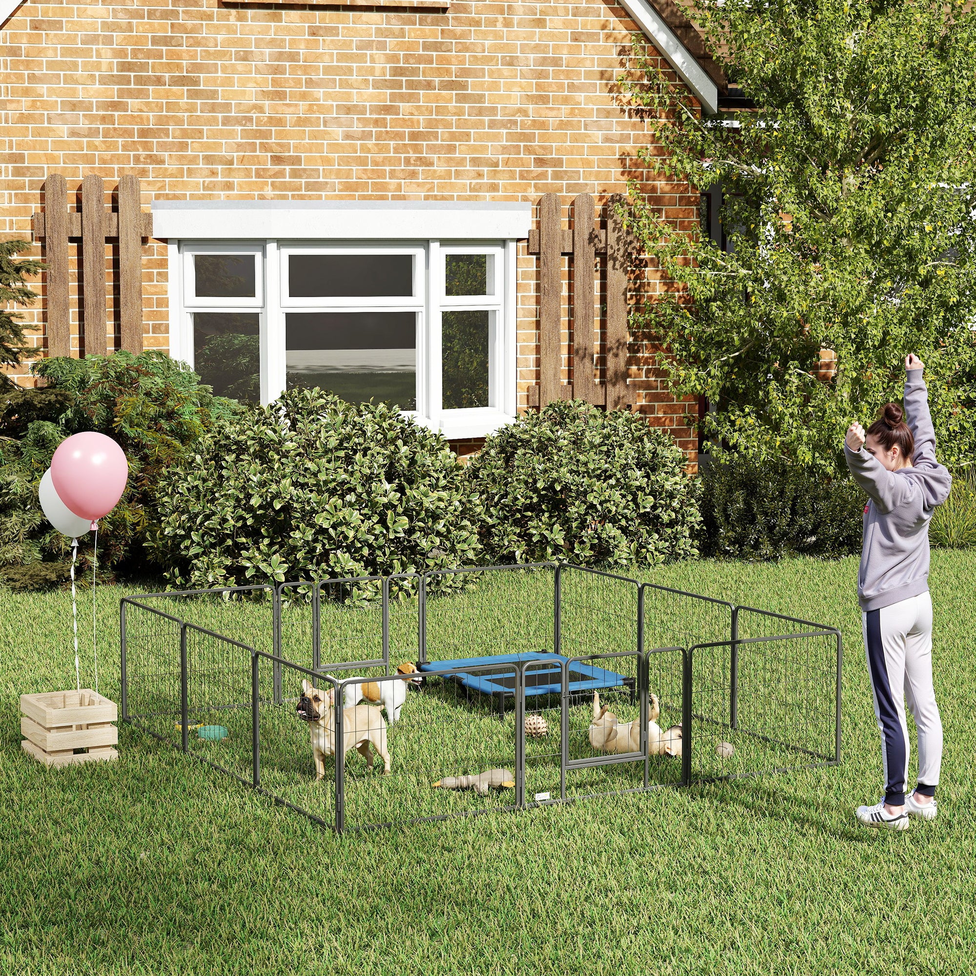 PawHut 12 Panels Heavy Duty Puppy Playpen, for Small Dogs, Indoor and Outdoor Use - Silver - North Peak Garden Furniture