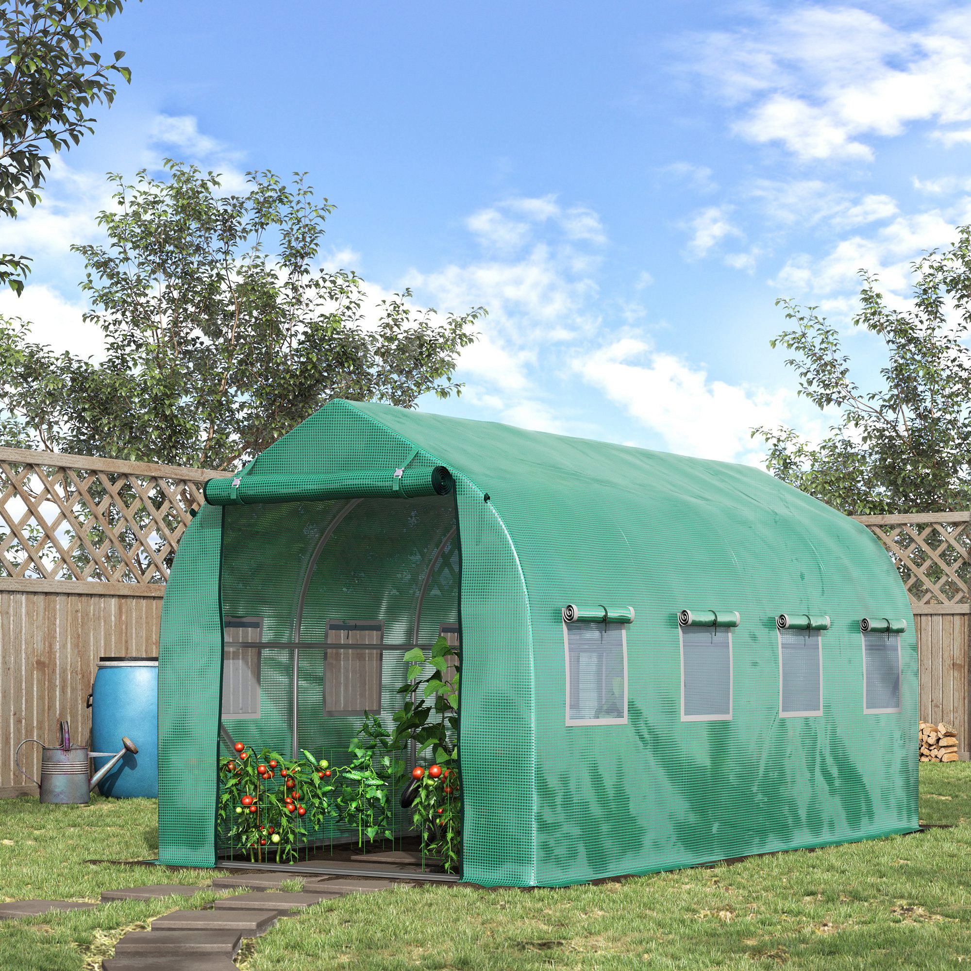 Outsunny Polytunnel Greenhouse with Windows and Door, Walk in Greenhouse for Garden, Backyard (4 x 2 M) - North Peak Garden Furniture