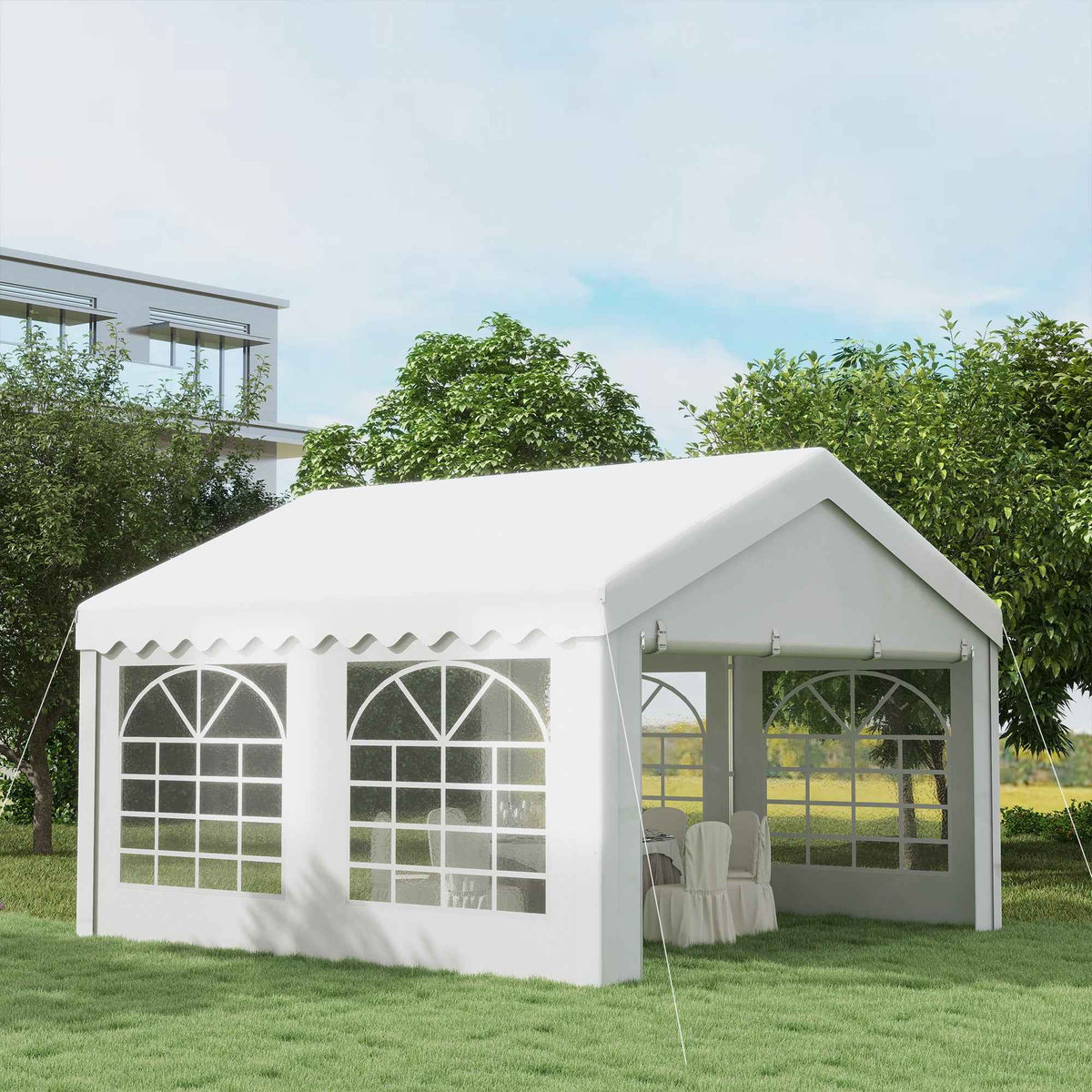 Outsunny 4m x 4 m Garden Gazebo Portable Carport Shelter with Removable Sidewalls & Double Doors, Heavy Duty Party Tent Car Canopy