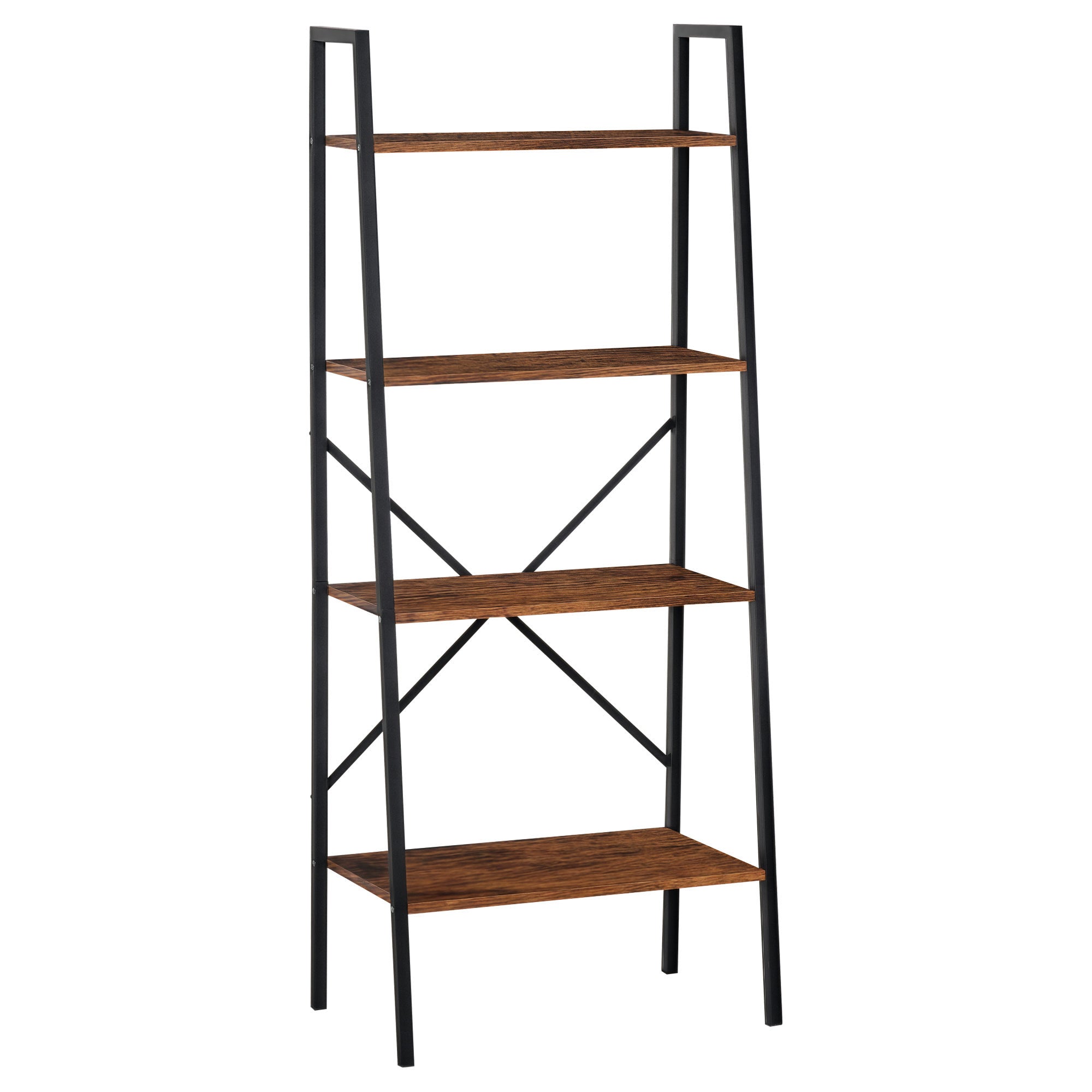 HOMCOM 4-Tier Vintage Ladder Shelf Bookcase Wood Storage Rack Stand Plants Display Black Brown