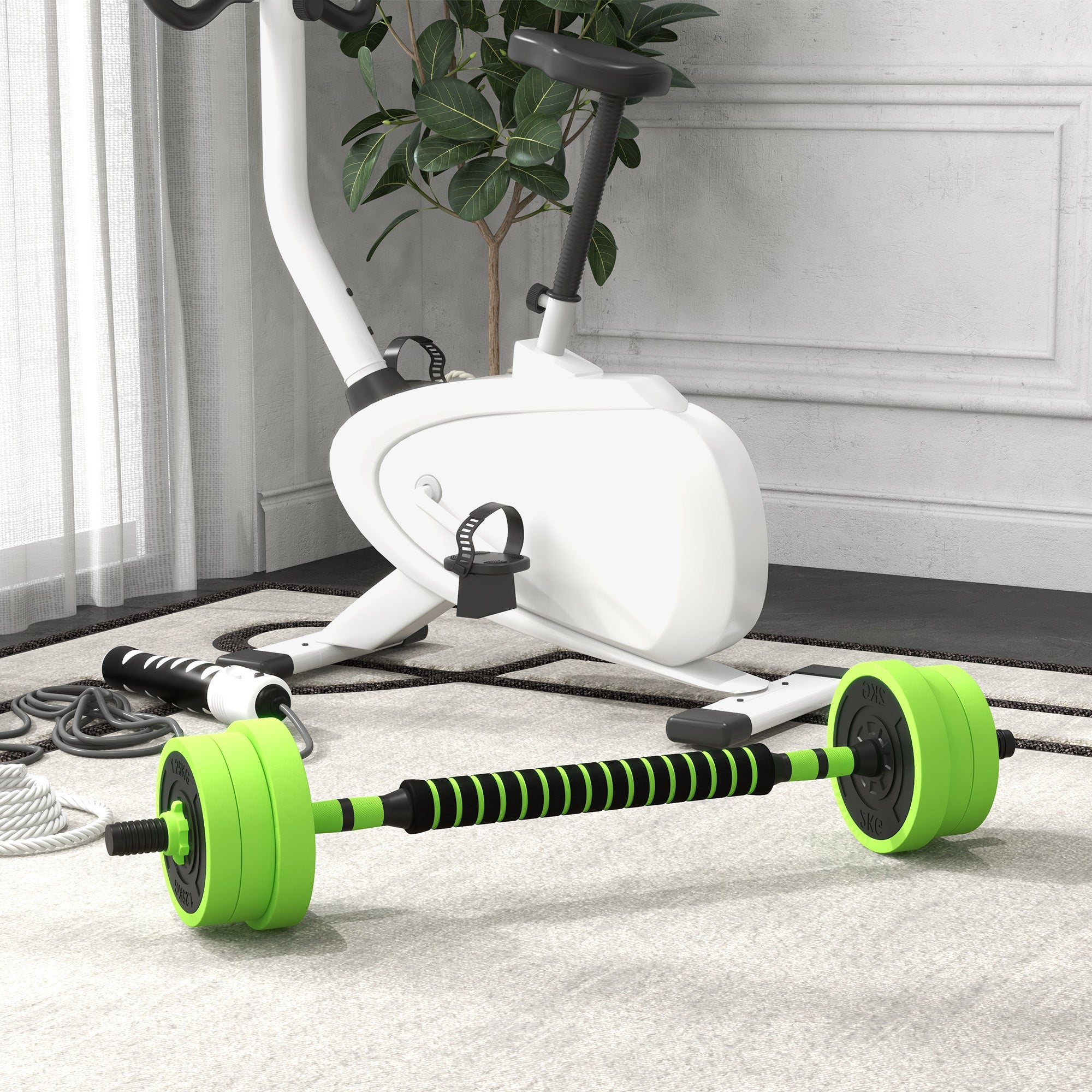 SPORTNOW 20kg Four-In-One Adjustable Weight Dumbbells Set, Barbell, Kettlebell, Push Up Stand - Green - North Peak Garden Furniture