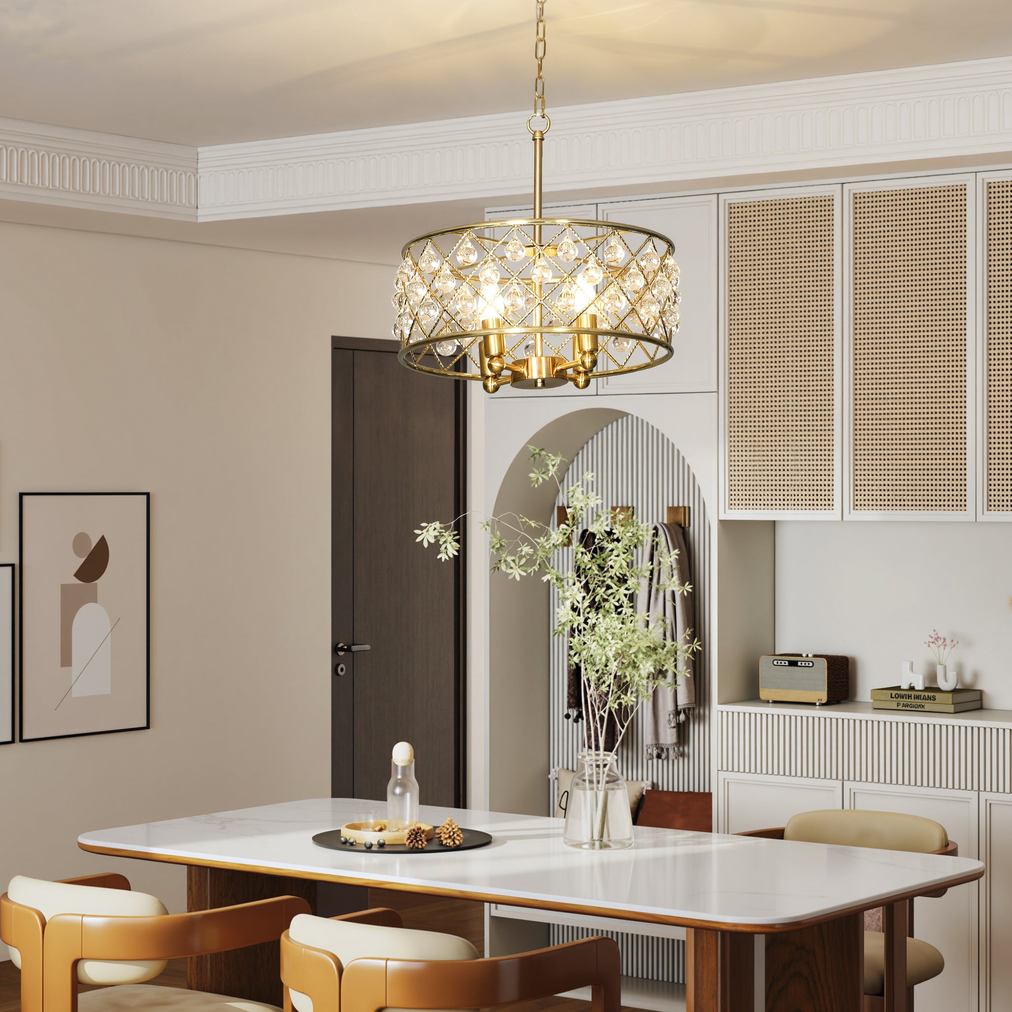 HOMCOM 51 Crystallite Four-Bulb Chandelier - Gold-Tone