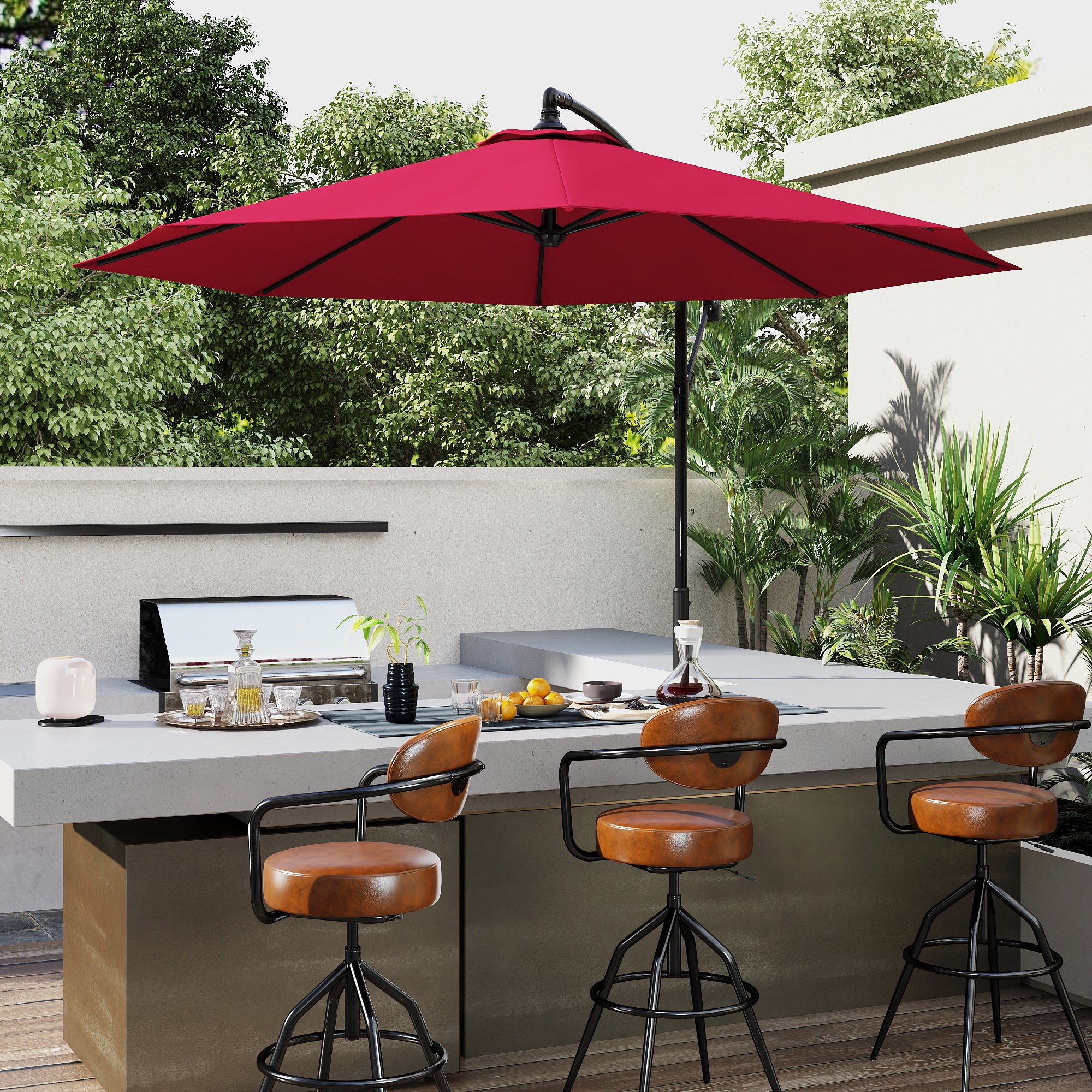 Outsunny Cantilever Umbrella Parasol Hanging Banana Steel Dark Green 3M Patio Wine Red - North Peak Garden Furniture
