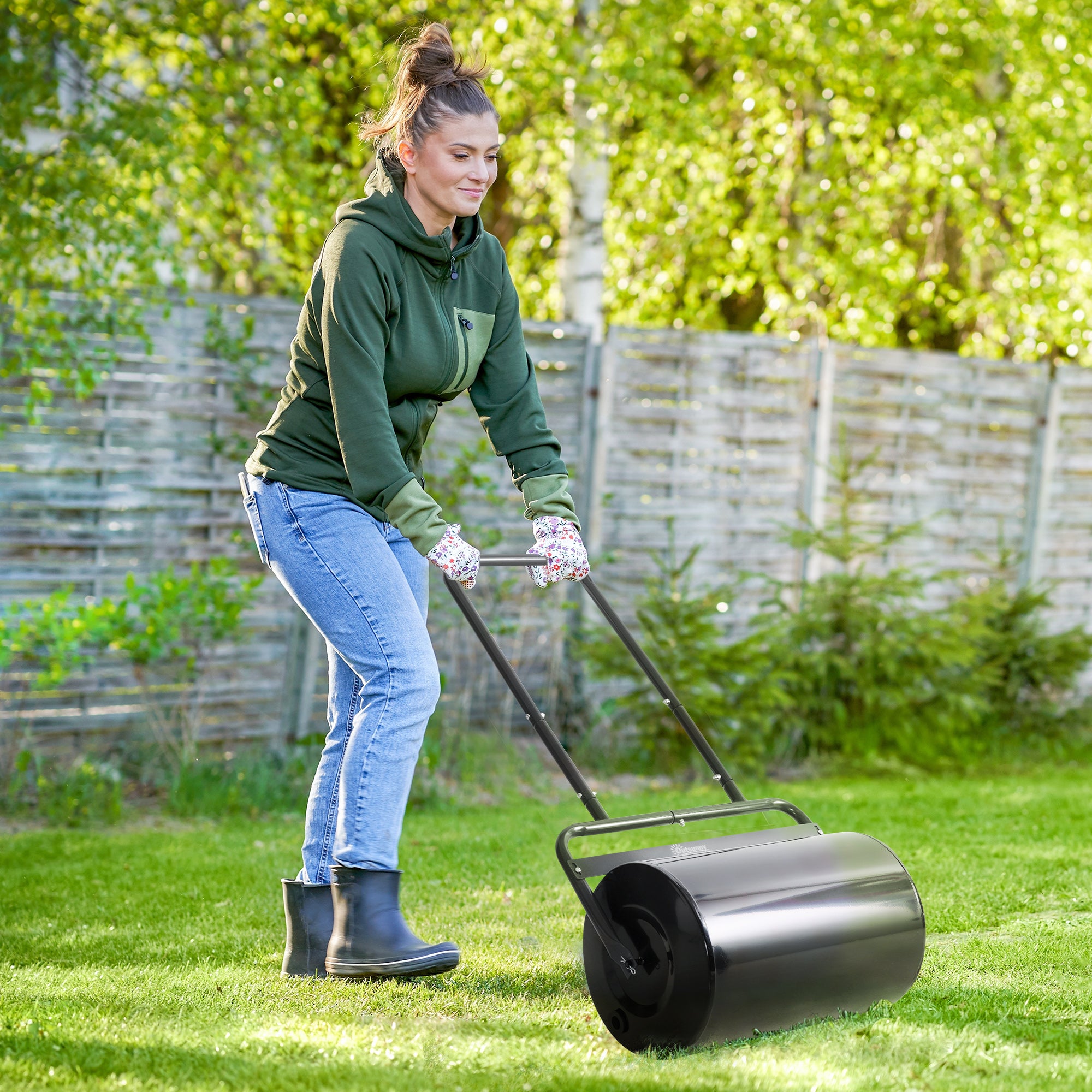Outsunny 38L Fillable Cylinder Steel Lawn Roller - Black - North Peak Garden Furniture