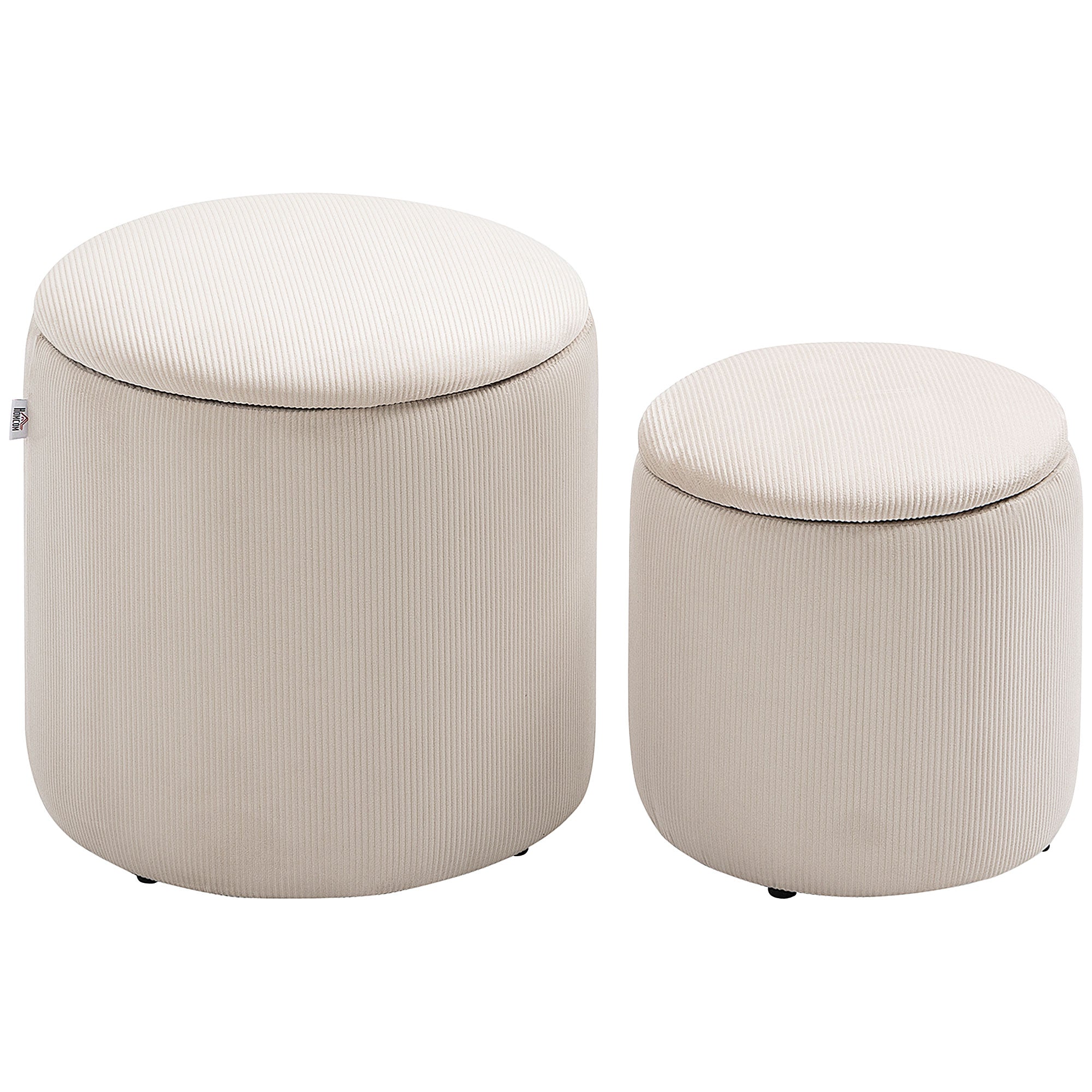 HOMCOM Modern Storage Ottoman with Removable Lid, Fabric Storage Stool, Foot Stool, Dressing Table Stool, Set of 2, Cream White - North Peak Garden Furniture