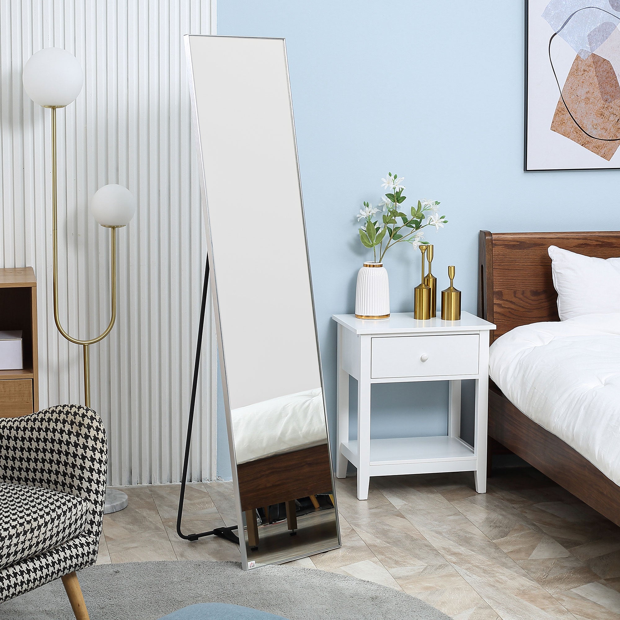 HOMCOM Full Length Mirror Wall-Mounted, 160 x 40 cm Freestanding Rectangle Dressing Mirror for Bedroom, Living Room, Black Frame - North Peak Garden Furniture