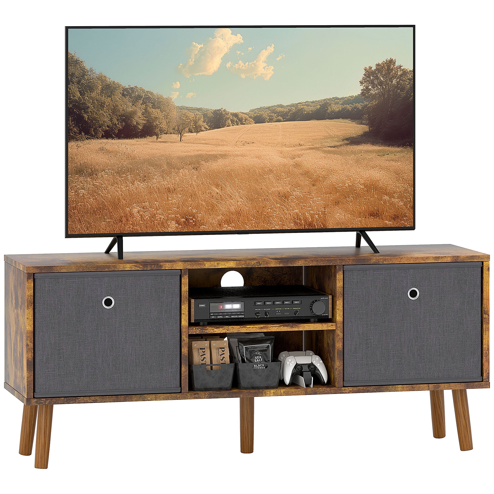 HOMCOM TV Cabinet Stand Unit for TVs up to 50'' with Foldable Drawers, Entertainment Centre for Living Room Rustic Brown - North Peak Garden Furniture