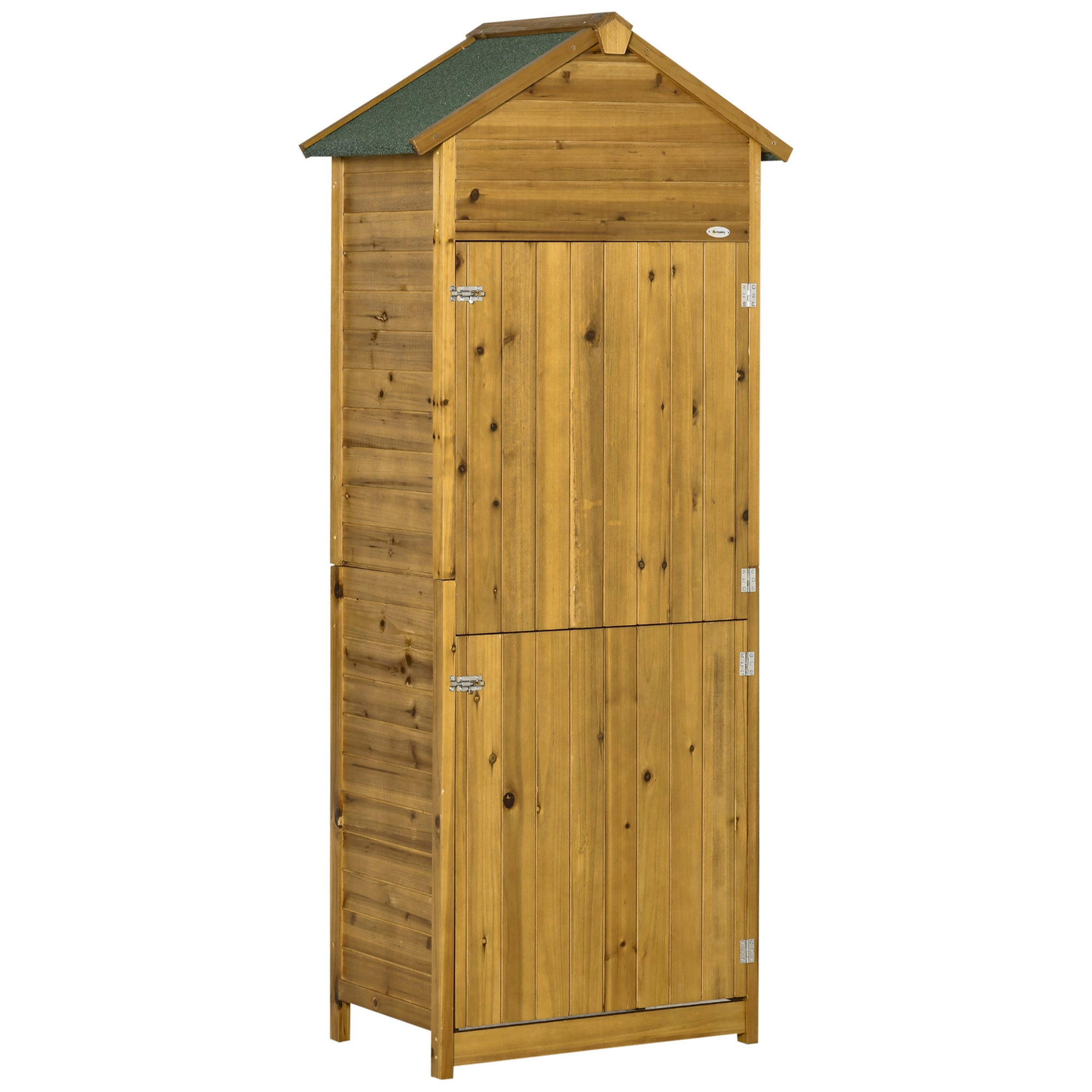 Outsunny Wooden Garden Storage Shed Utility Gardener Cabinet w/ 3 Shelves and 2 Door, 191.5cm x 79cm x 49cm, Natural wood effect - North Peak Garden Furniture