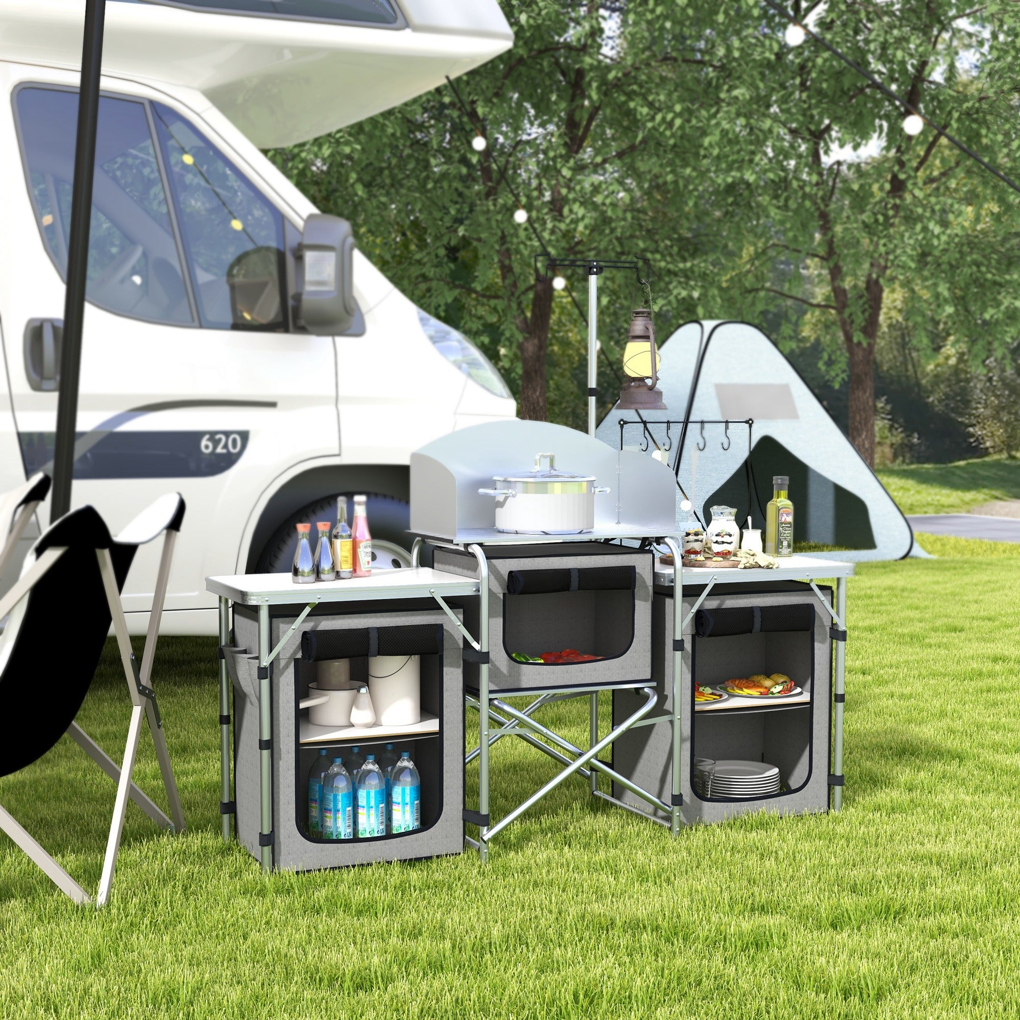 Outsunny Multi-Storage Portable Camping Kitchen, with Carry Bag - North Peak Garden Furniture