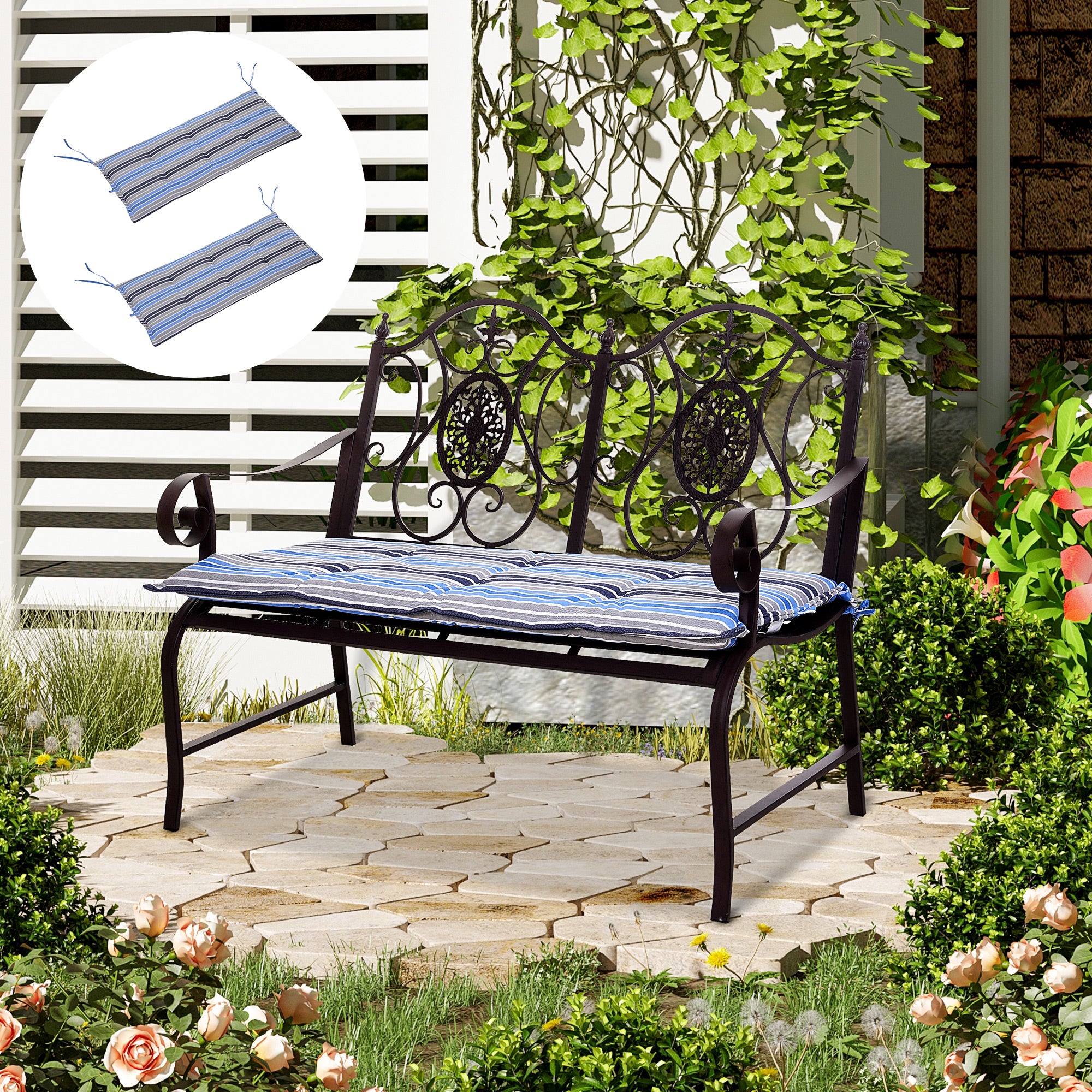 Outsunny Polyester Set Of 2 Swing Chair Cushion Blue Stripes - North Peak Garden Furniture