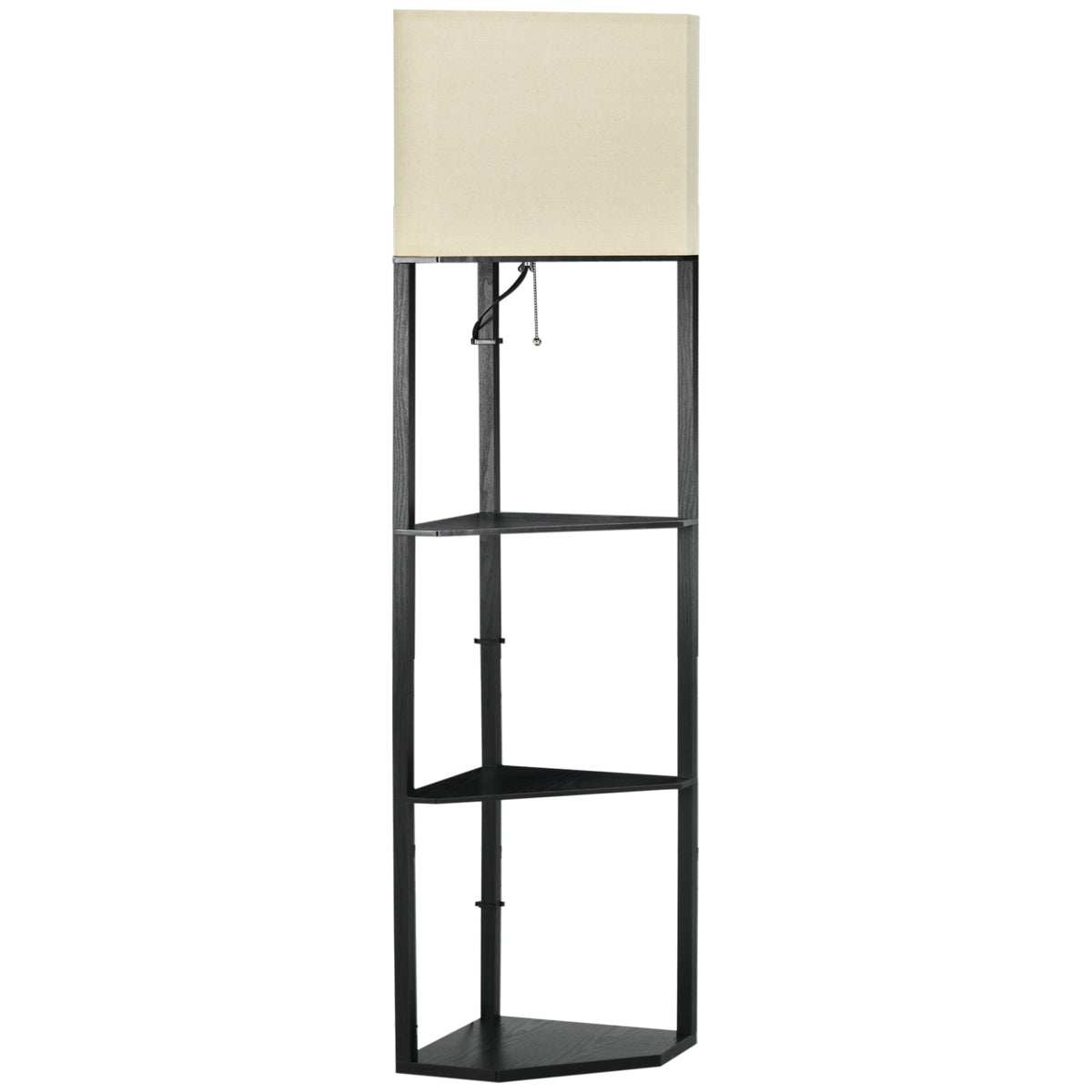 HOMCOM Corner Floor Lamp with Shelves, Modern Tall Standing Lamps for Living Room, Bedroom, with Chain Switch Bulb not Included, Black