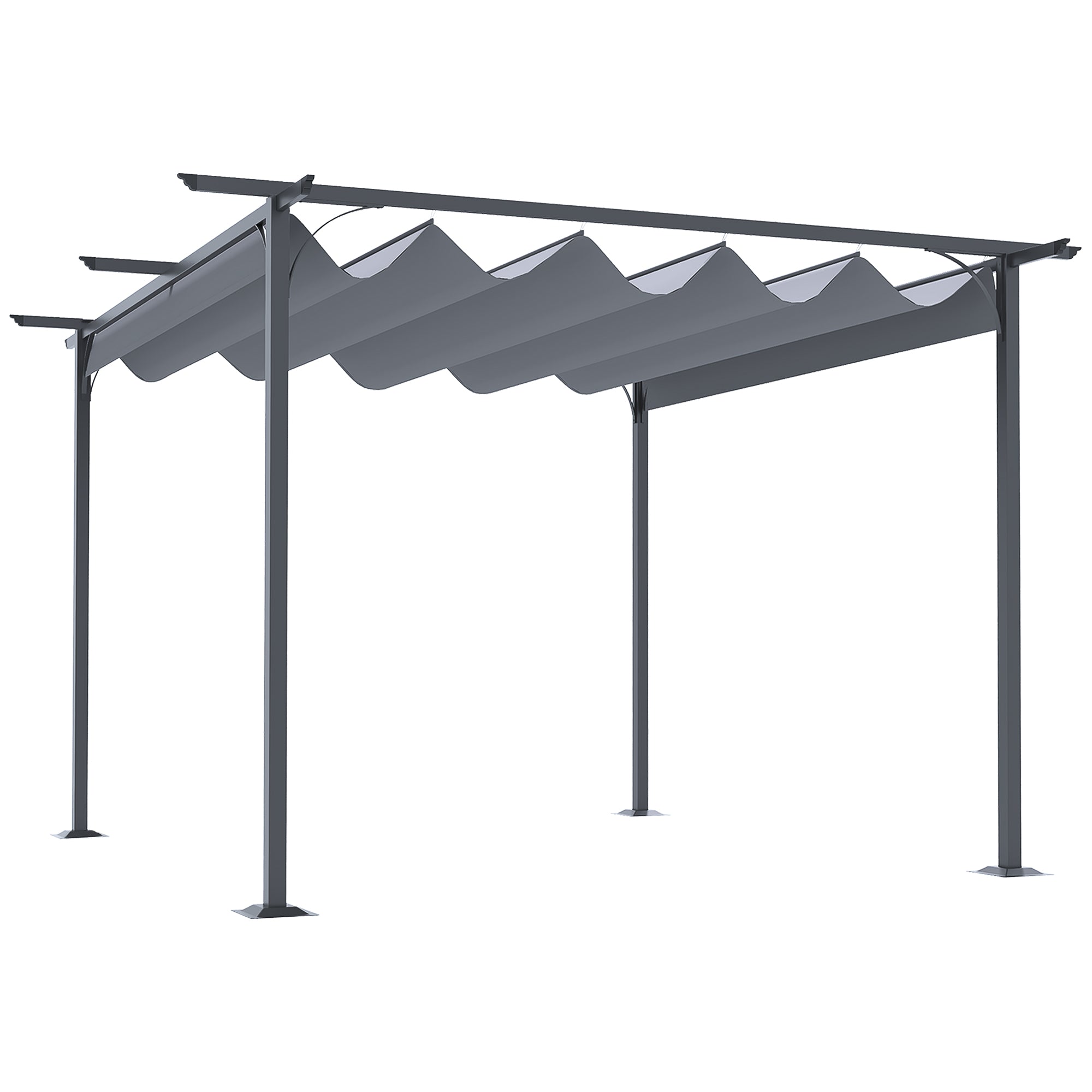 Outsunny 3.5M X 3.5M Metal Pergola Gazebo Awning Retractable Canopy Outdoor Garden Sun Shade Shelter Marquee Party BBQ, Grey - North Peak Garden Furniture
