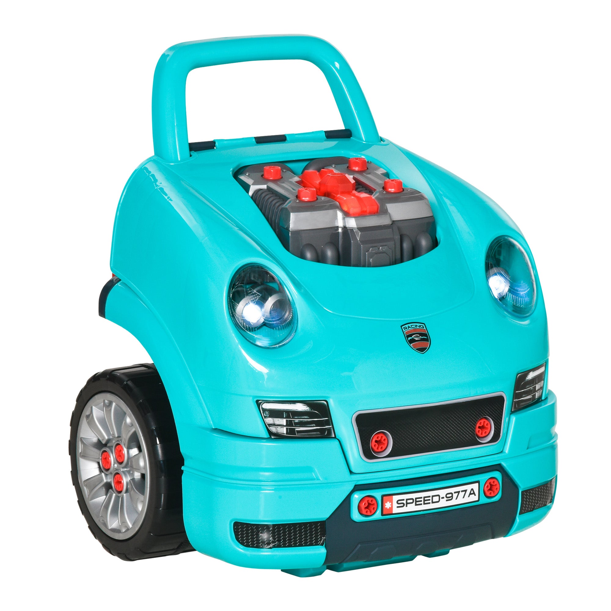 HOMCOM Kids Truck Engine Toy Set, with Horn, Light, Car Key, for Ages 3-5 Years - Teal - North Peak Garden Furniture
