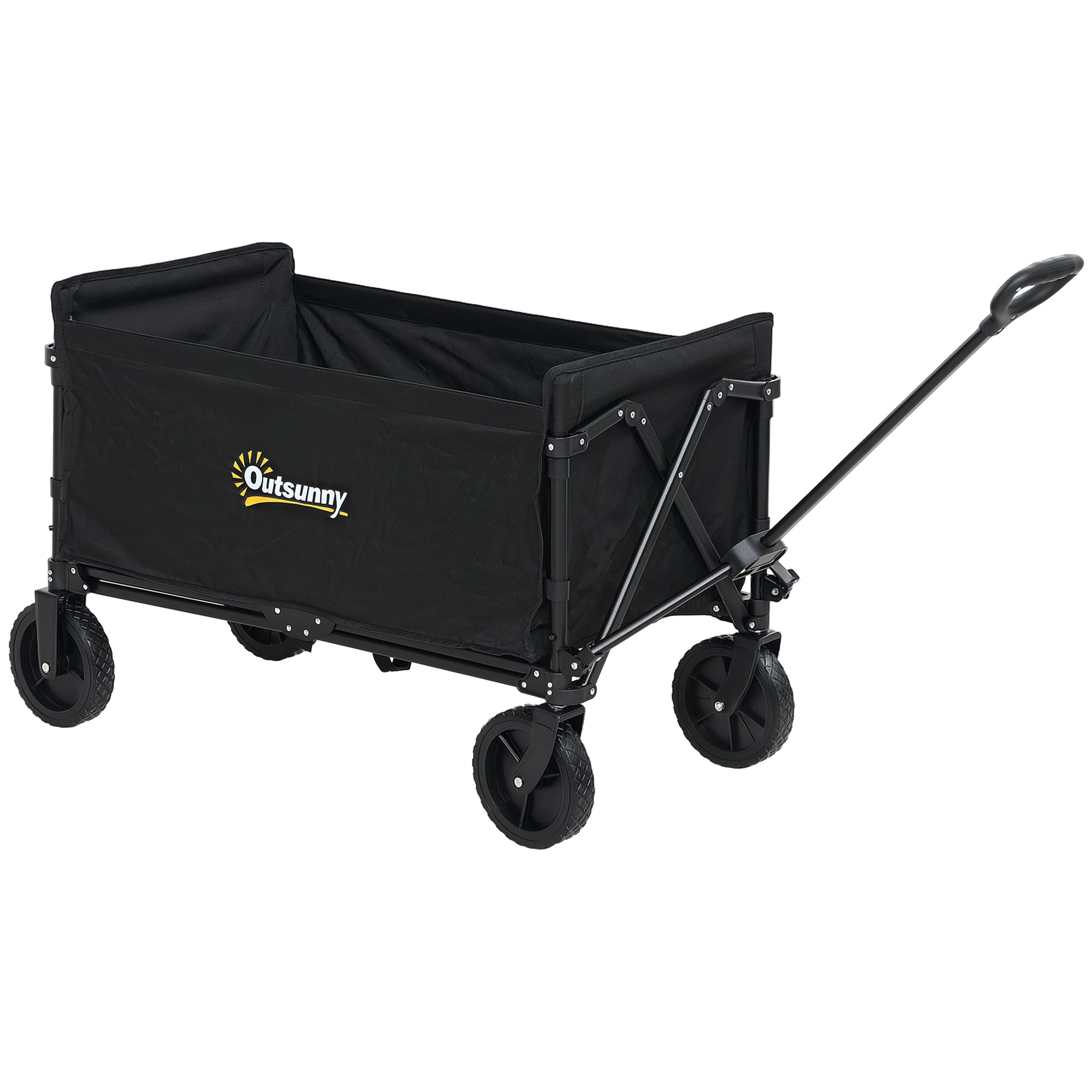 Outsunny 120L Folding Garden Trolley Cart, Outdoor Collapsible Wagon with Wheels and Adjustable Handle for Beach, Camping, Festival, Black - North Peak Garden Furniture