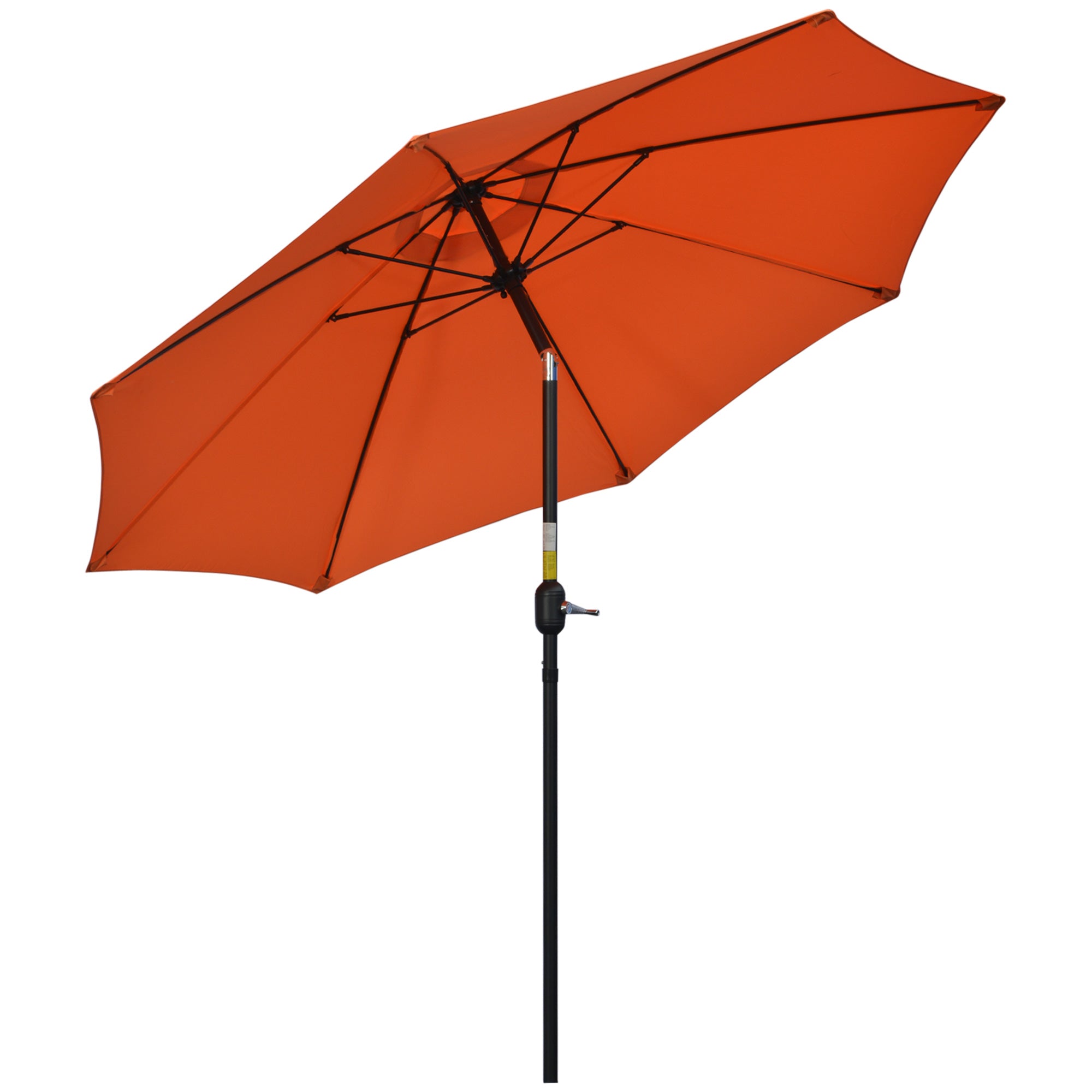 Outsunny 2.6M Patio Parasol Sun Umbrella, Tilt Shade Shelter Canopy with Crank 8 Ribs Aluminium Frame, Orange - North Peak Garden Furniture