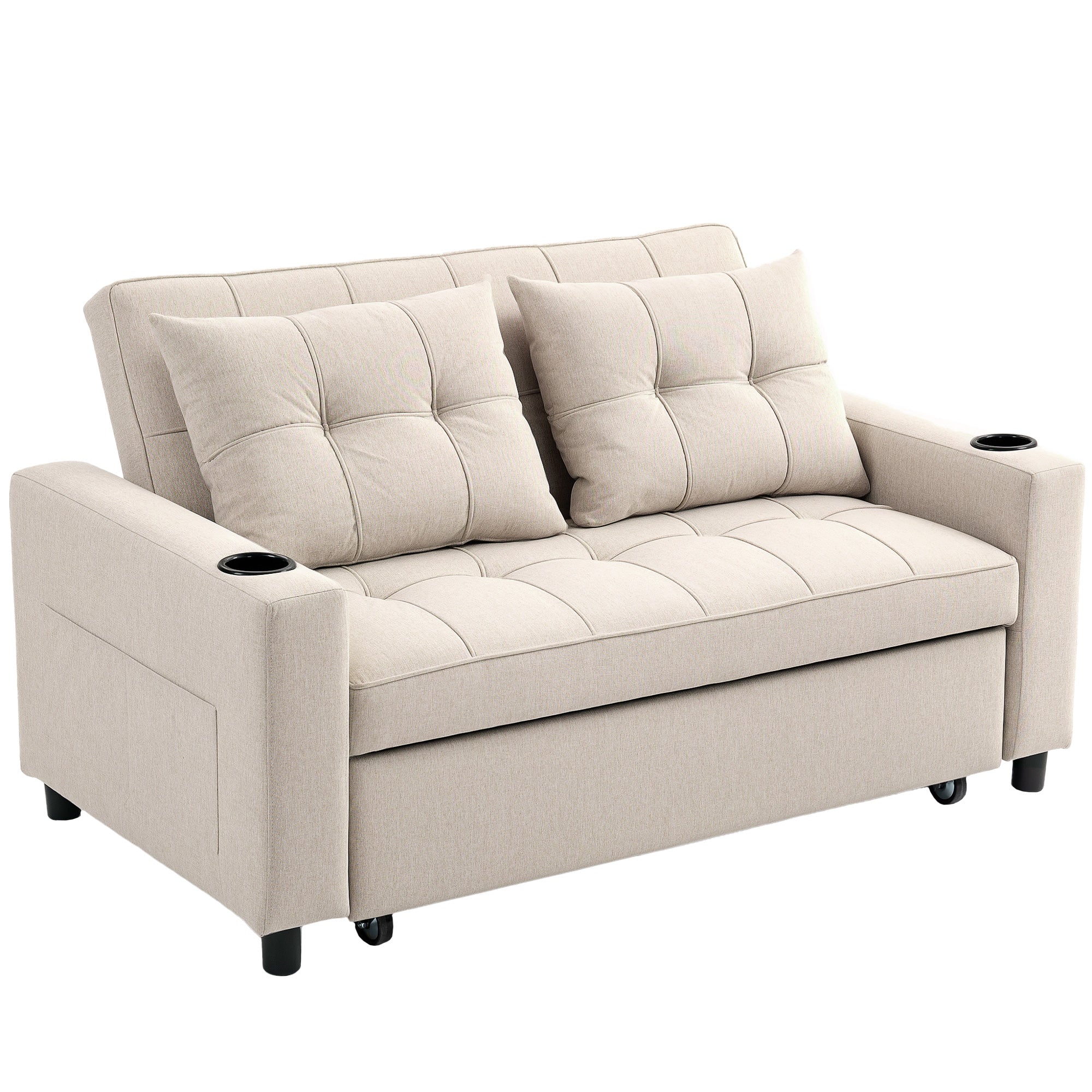 HOMCOM Two-Seater Pull-Out Sofa Bed - Beige