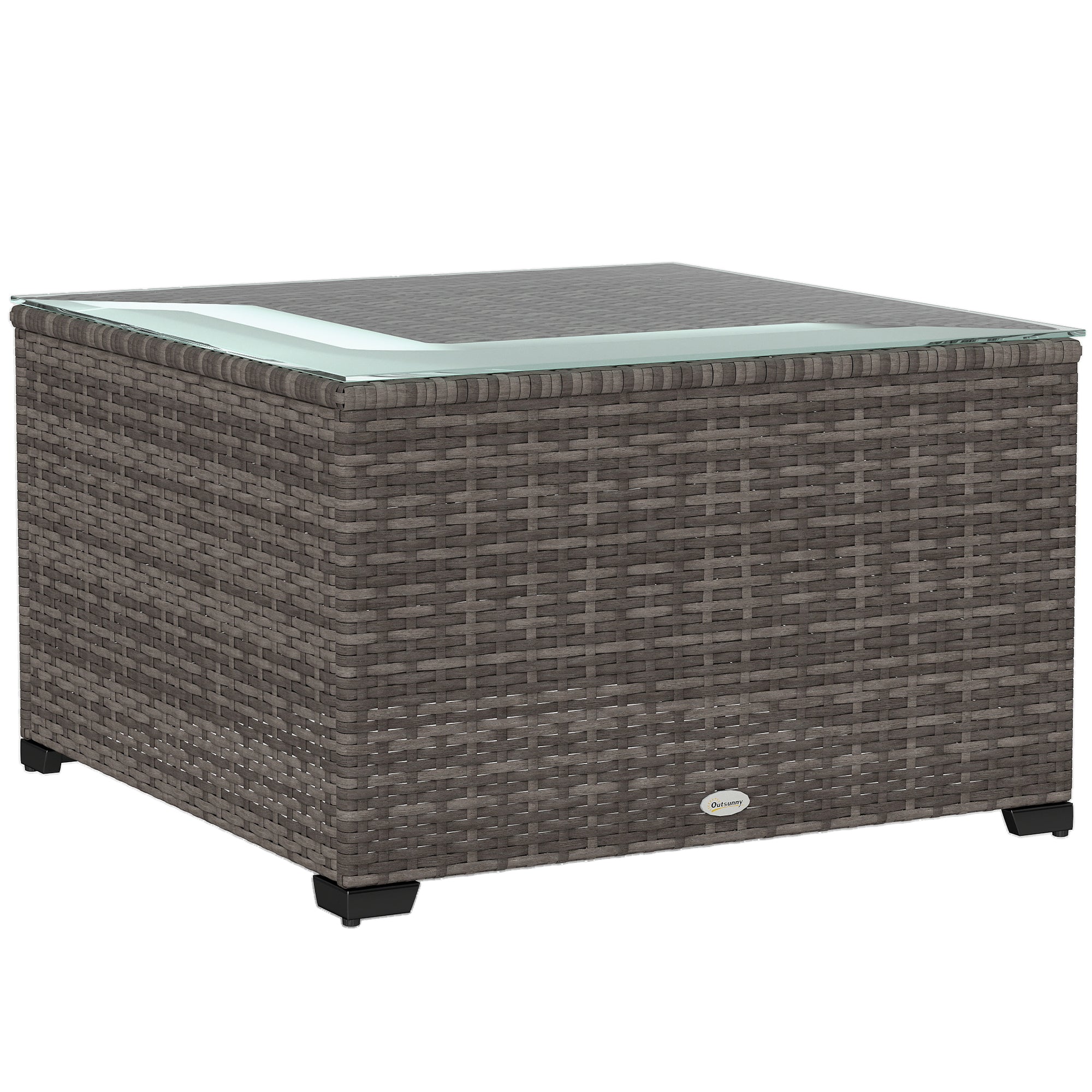 Outsunny 62 x 62cm Glass-Top Rattan Side Table - Black - North Peak Garden Furniture