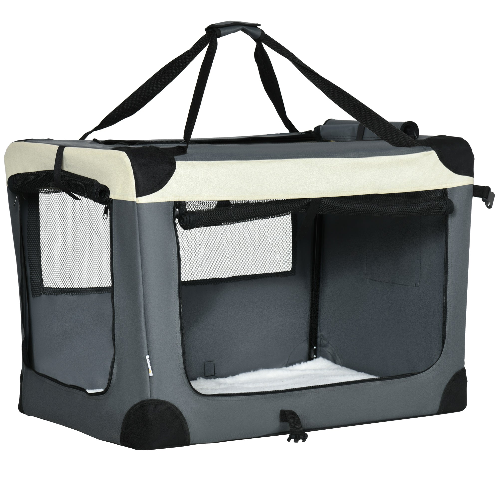 PawHut 81cm Foldable Pet Carrier, with Cushion, for Medium Dogs and Cats - Grey - North Peak Garden Furniture