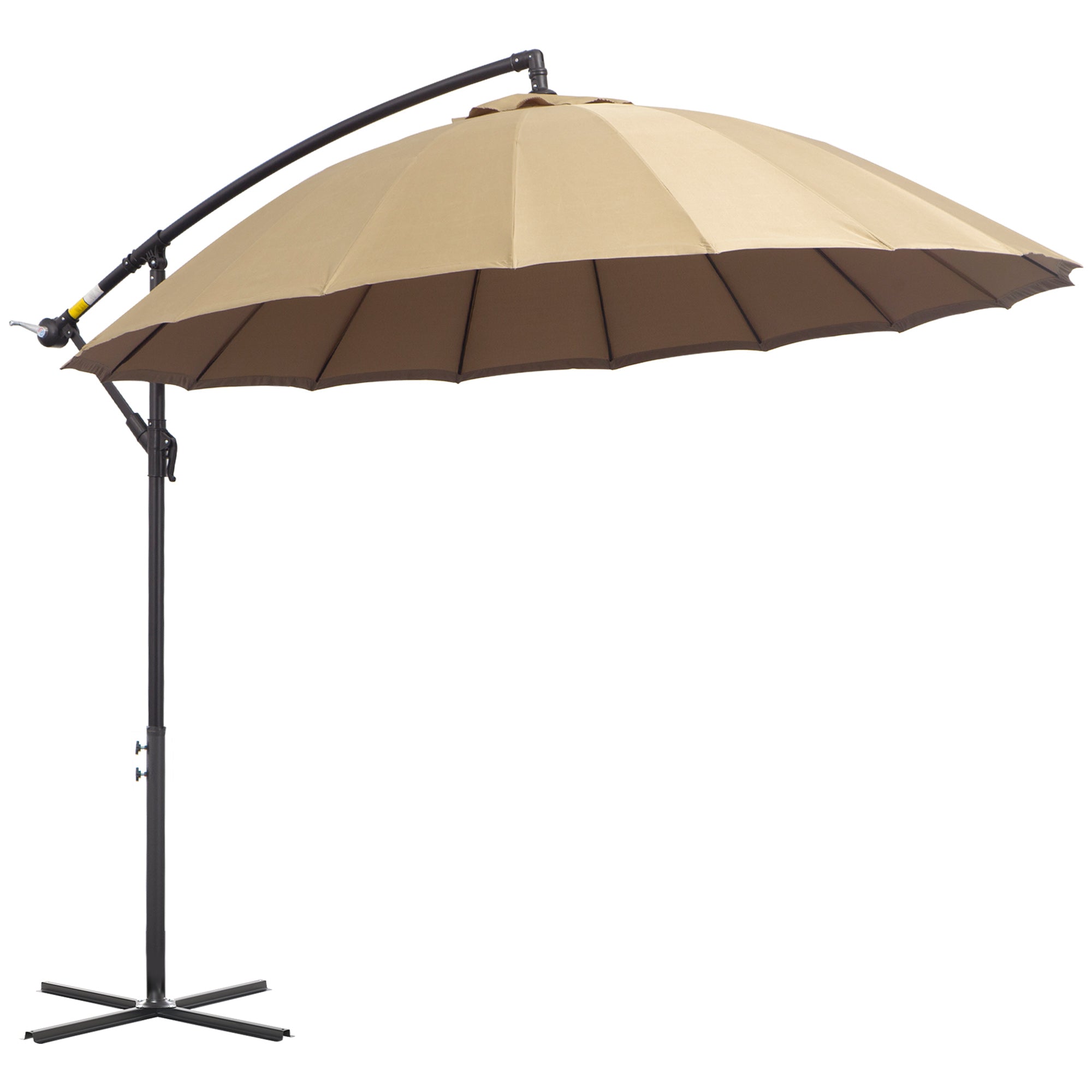 Outsunny 3(m) Cantilever Umbrella 18 Ribs & Vents Adjustable Angle for Patio Khaki - North Peak Garden Furniture