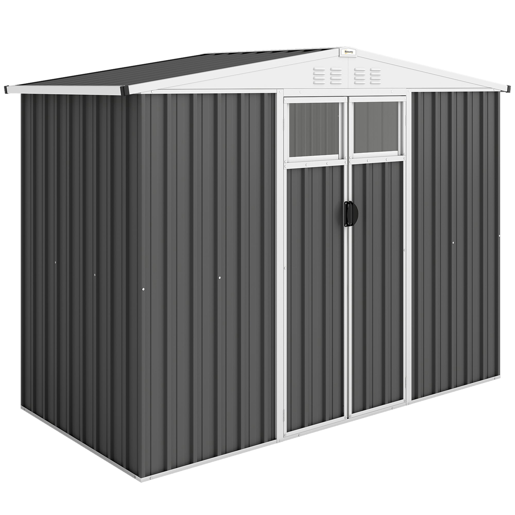 Outsunny 8 x 4 ft Metal Garden Shed, Garden Storage Shed with Window, 4 Vents and Lockable Door, Waterproof Galvanised Steel Tool Storage Cabinet, Dark Grey