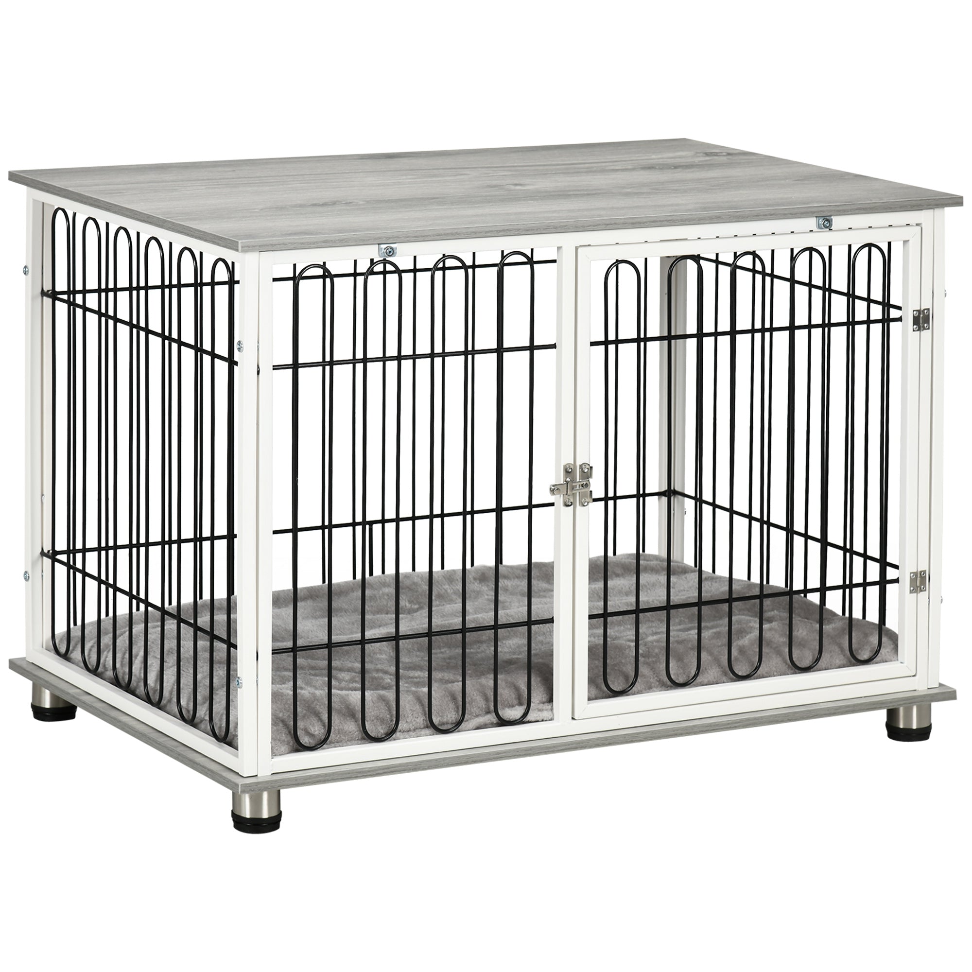 PawHut Indoor Dog Crate Furniture, Side End Table, with Soft Washable Cushion, Lockable Doors, for Small and Medium Dogs - North Peak Garden Furniture