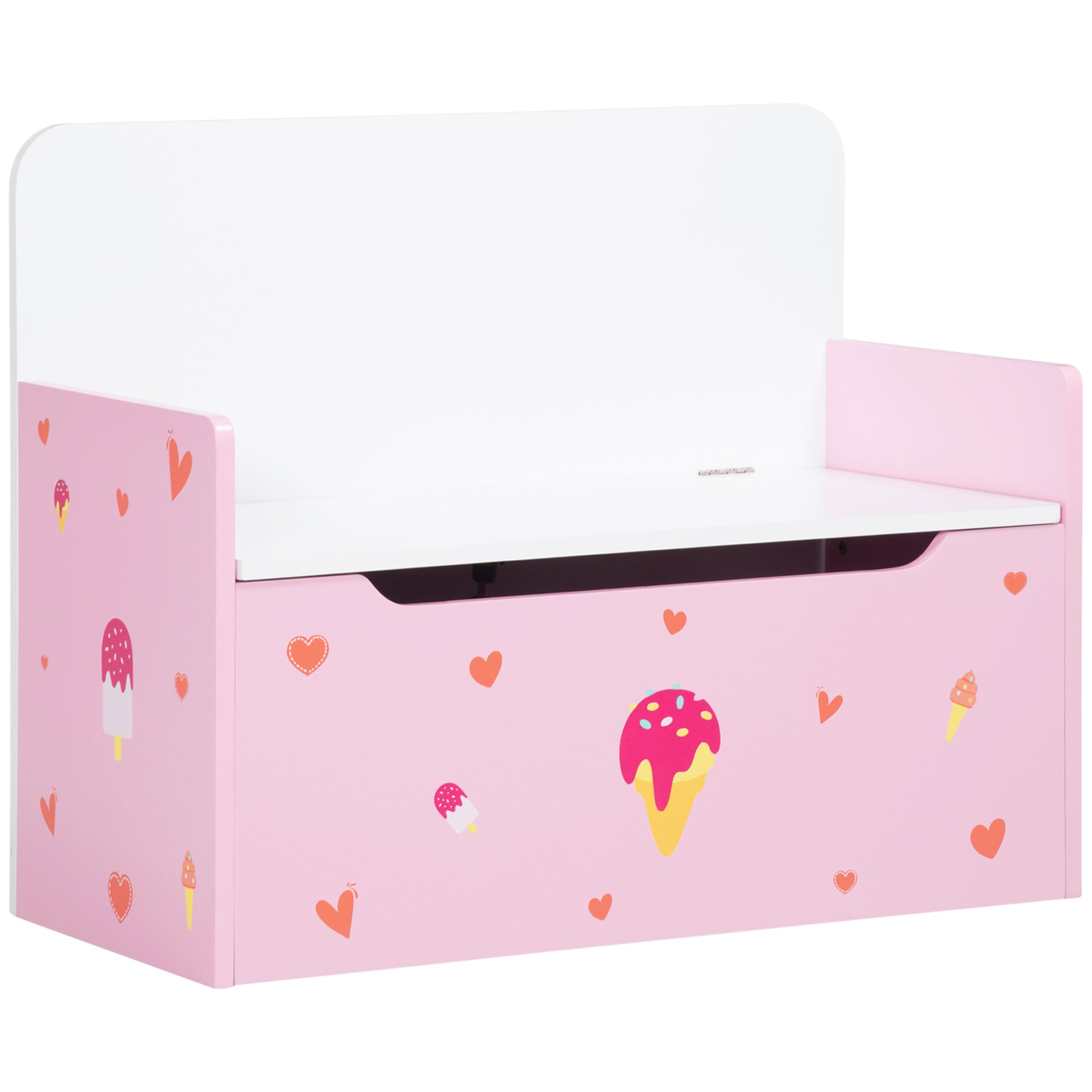 ZONEKIZ 2-in-1 Kids Storage Bench, Toy Box w/ Safety Rod - Pink - North Peak Garden Furniture