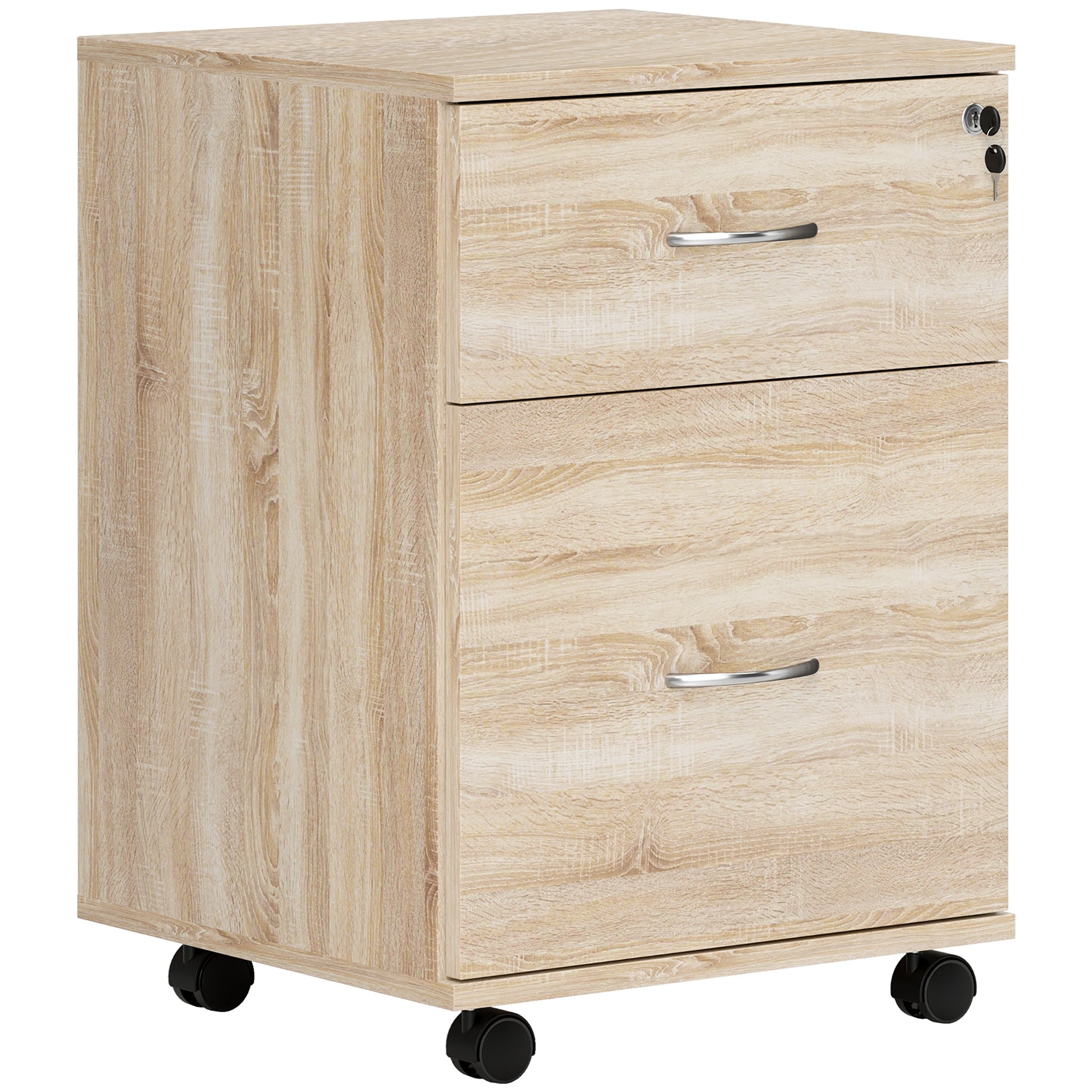 HOMCOM Two Drawer Lockable Filing Cabinet - Wood-Effect - North Peak Garden Furniture