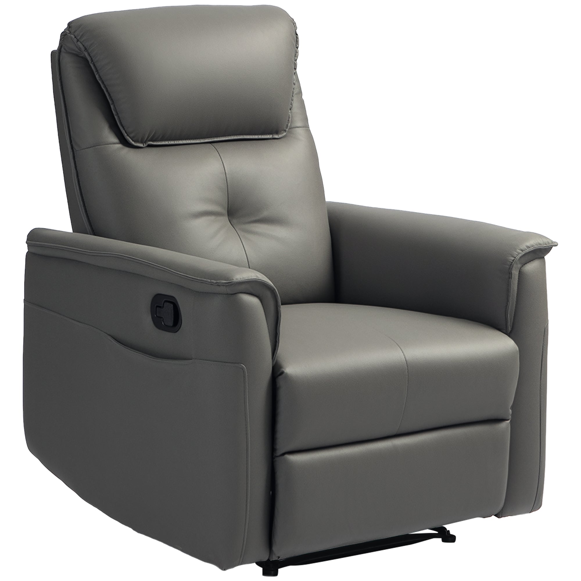 HOMCOM Recliner Armchair with Thick Padded Spring Cushion, Microfibre Manual Reclining Chair with Adjustable Leg Rest, Side Pockets for Living Room, Bedroom, Light Grey - North Peak Garden Furniture
