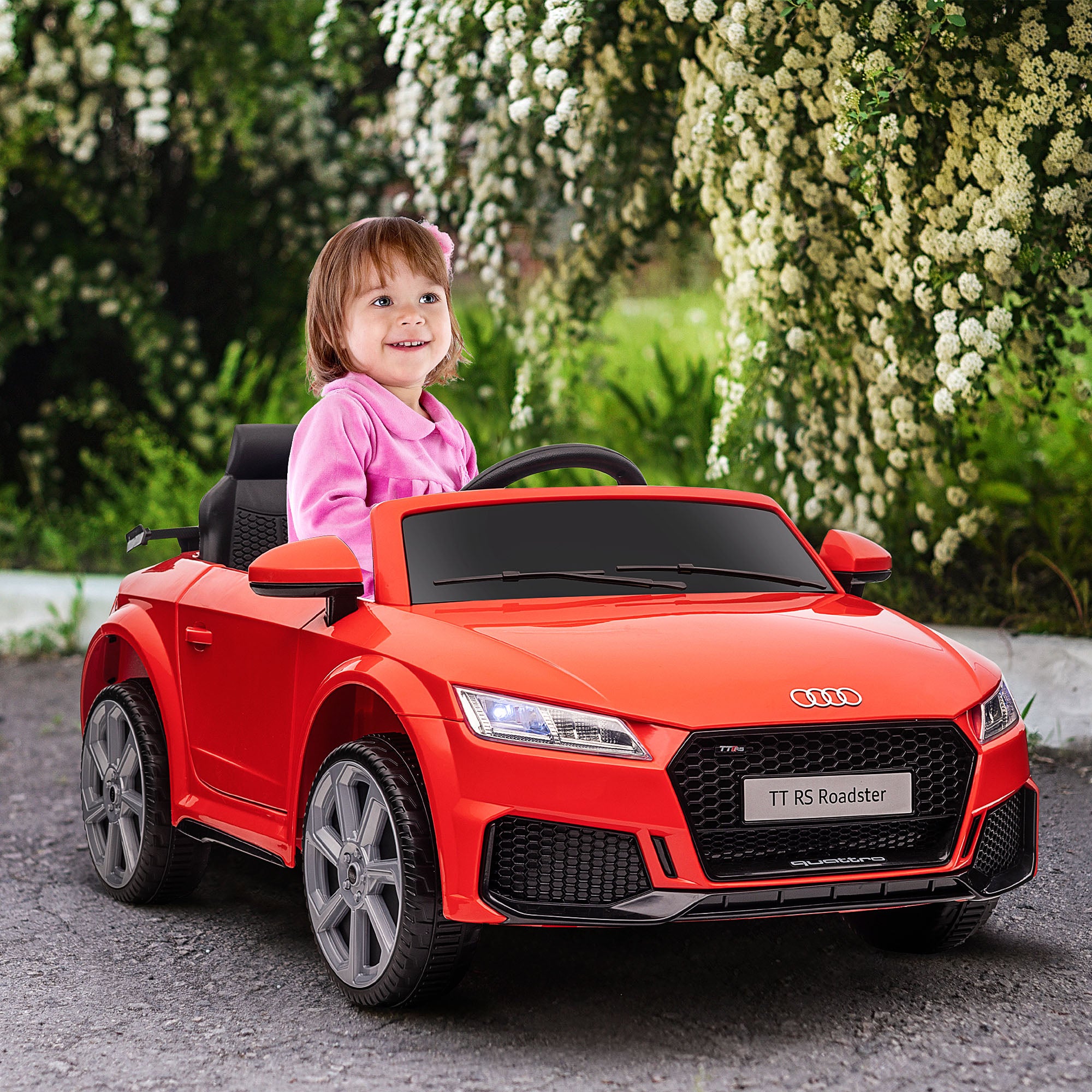 HOMCOM Kids Licensed Audi TT Ride-On Car 12V Battery w/ Remote Suspension Headlights and MP3 Player 3km/h Red - North Peak Garden Furniture