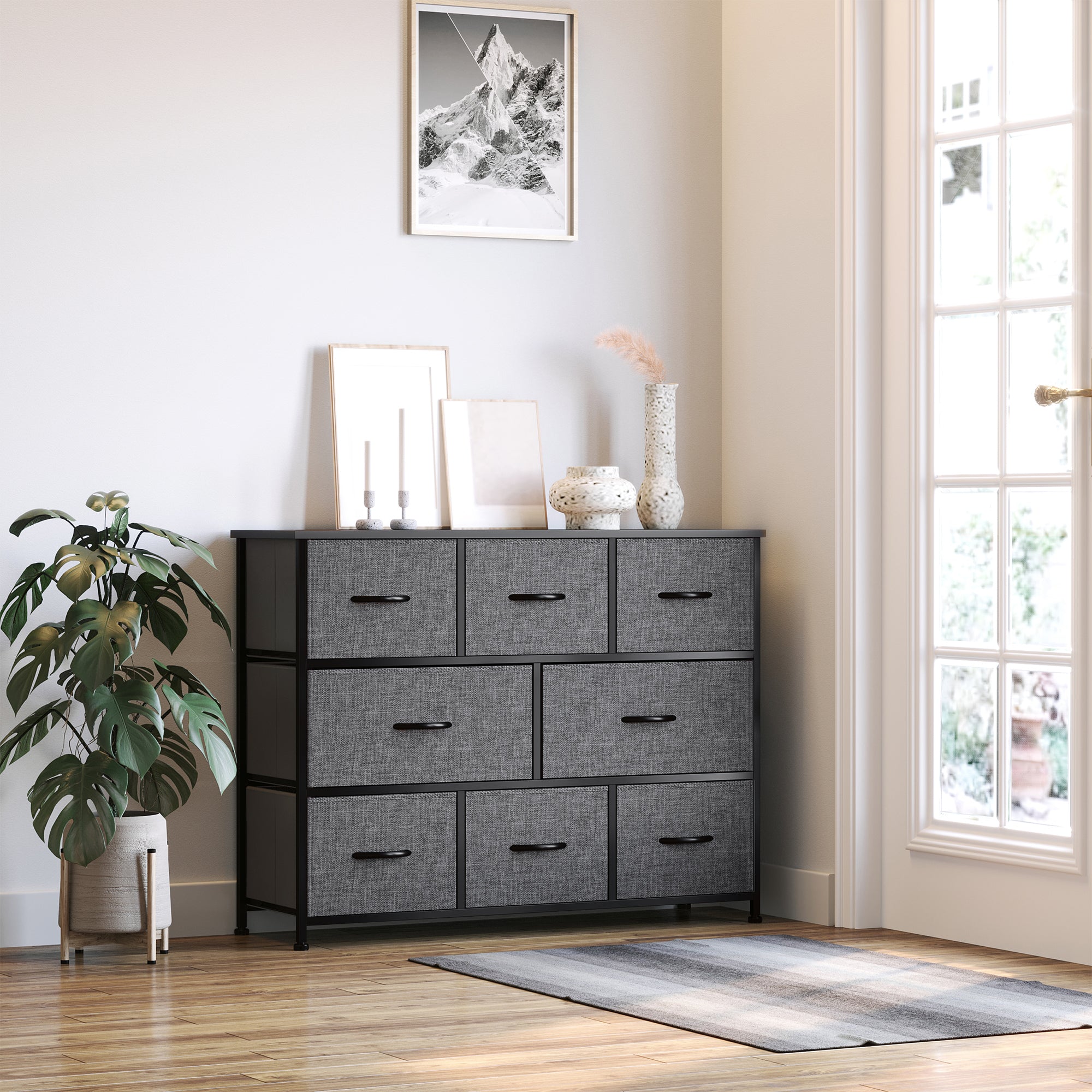 HOMCOM Chest of Drawers with 8 Foldable Drawers, 3-Tier Fabric Bedroom Dresser, Clothes Storage Unit for Bedroom Living Room, Dark Grey - North Peak Garden Furniture
